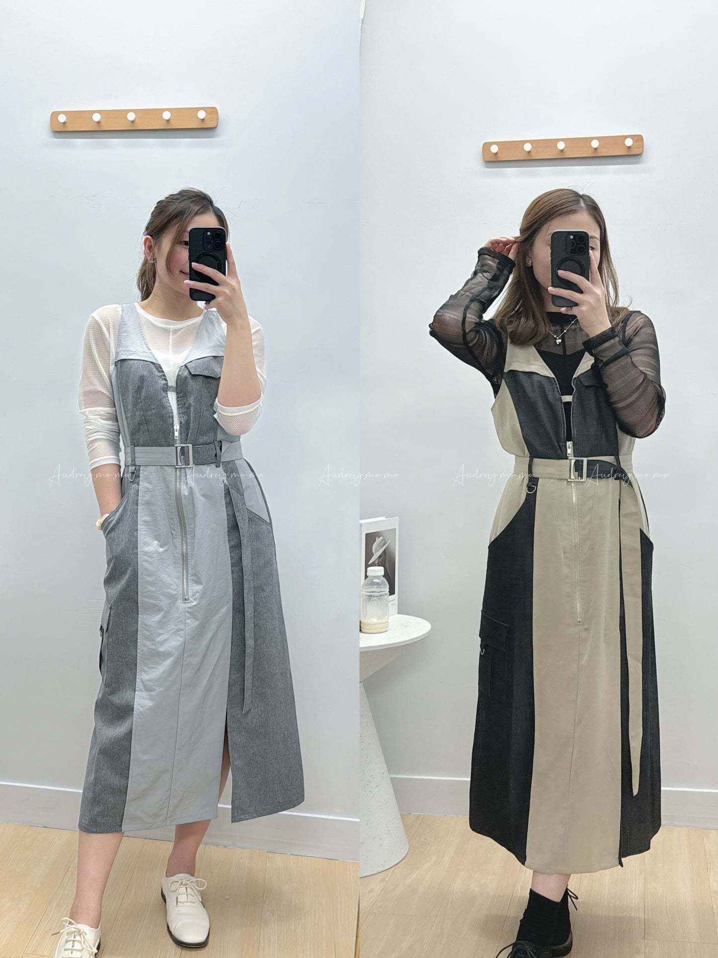 L440509《兩件套：TOP+吊帶型格OPS》白灰