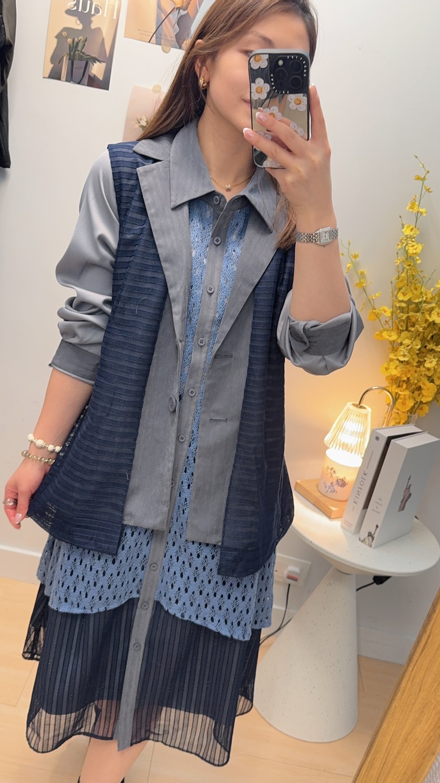 B55811 《西裝外套+假冷衫層次OPS》兩色（藍/黑）