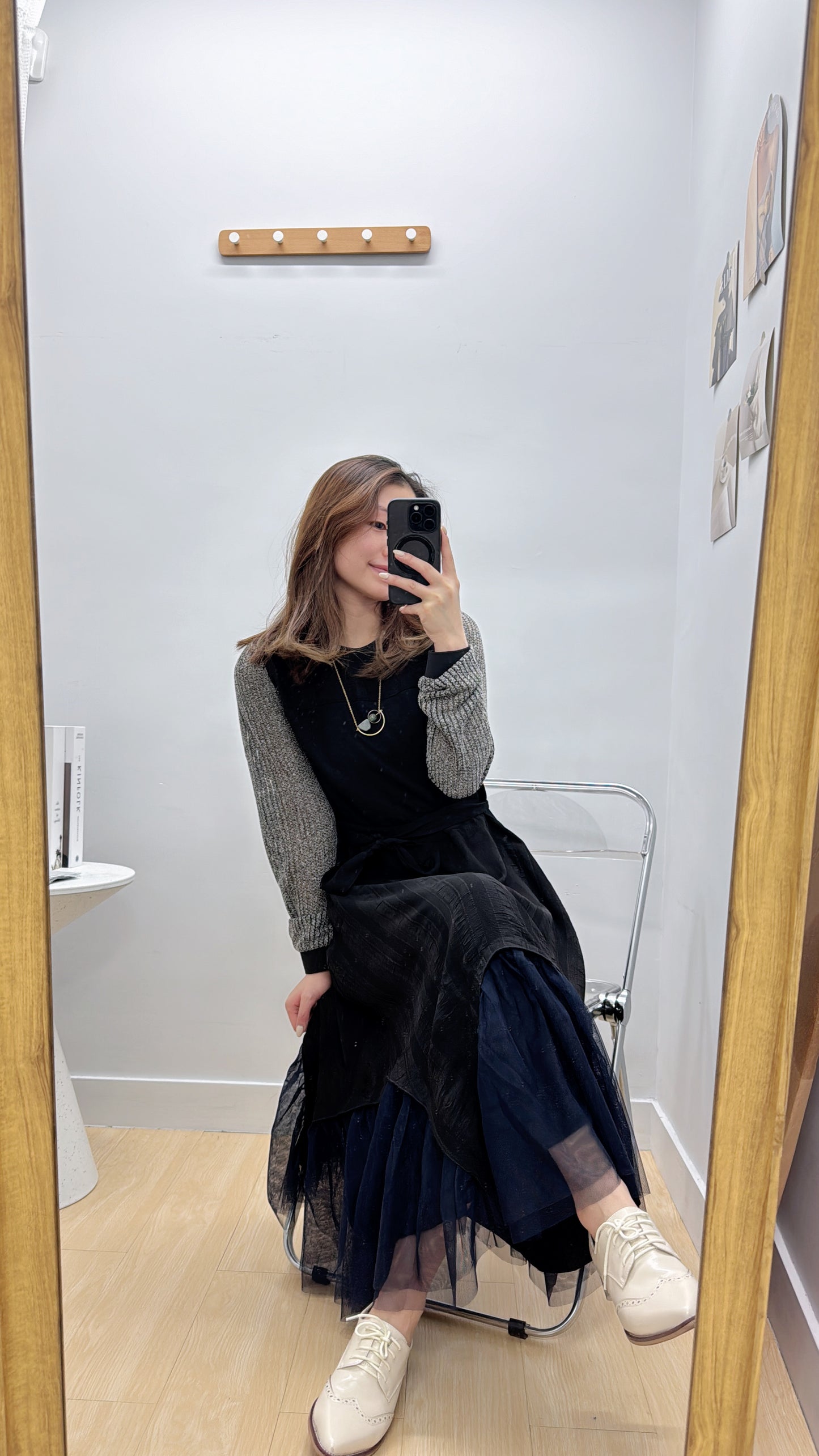 L500910《免熨長袖仙氣紗紗OPS》黑色