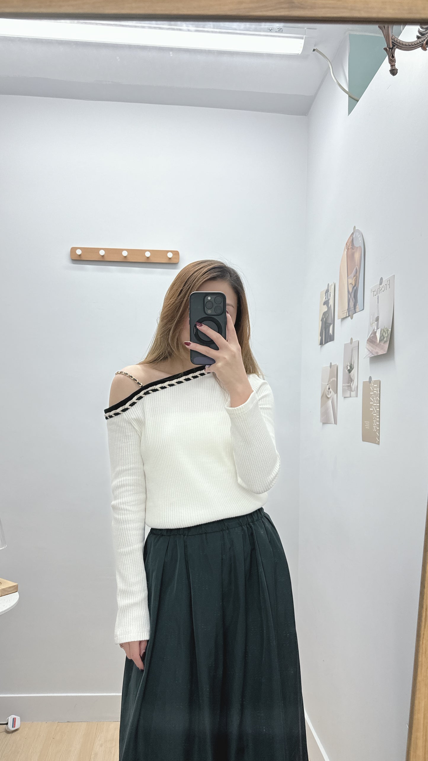 現貨【3月韓國】小香風斜肩韓系TOP 白色