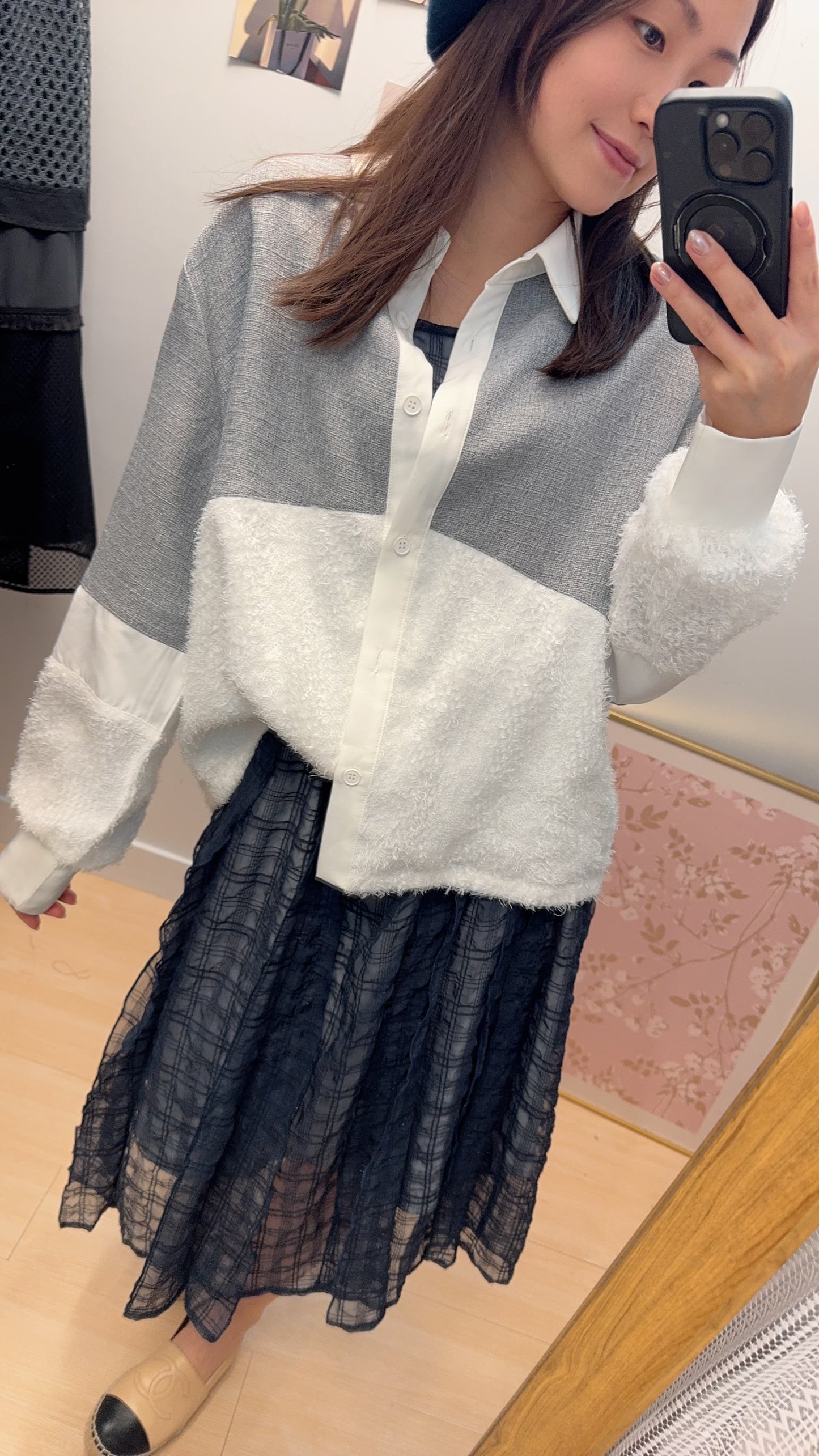 B54410 《Oversize 偽衛衣恤衫》 兩色（白灰/黑藍）