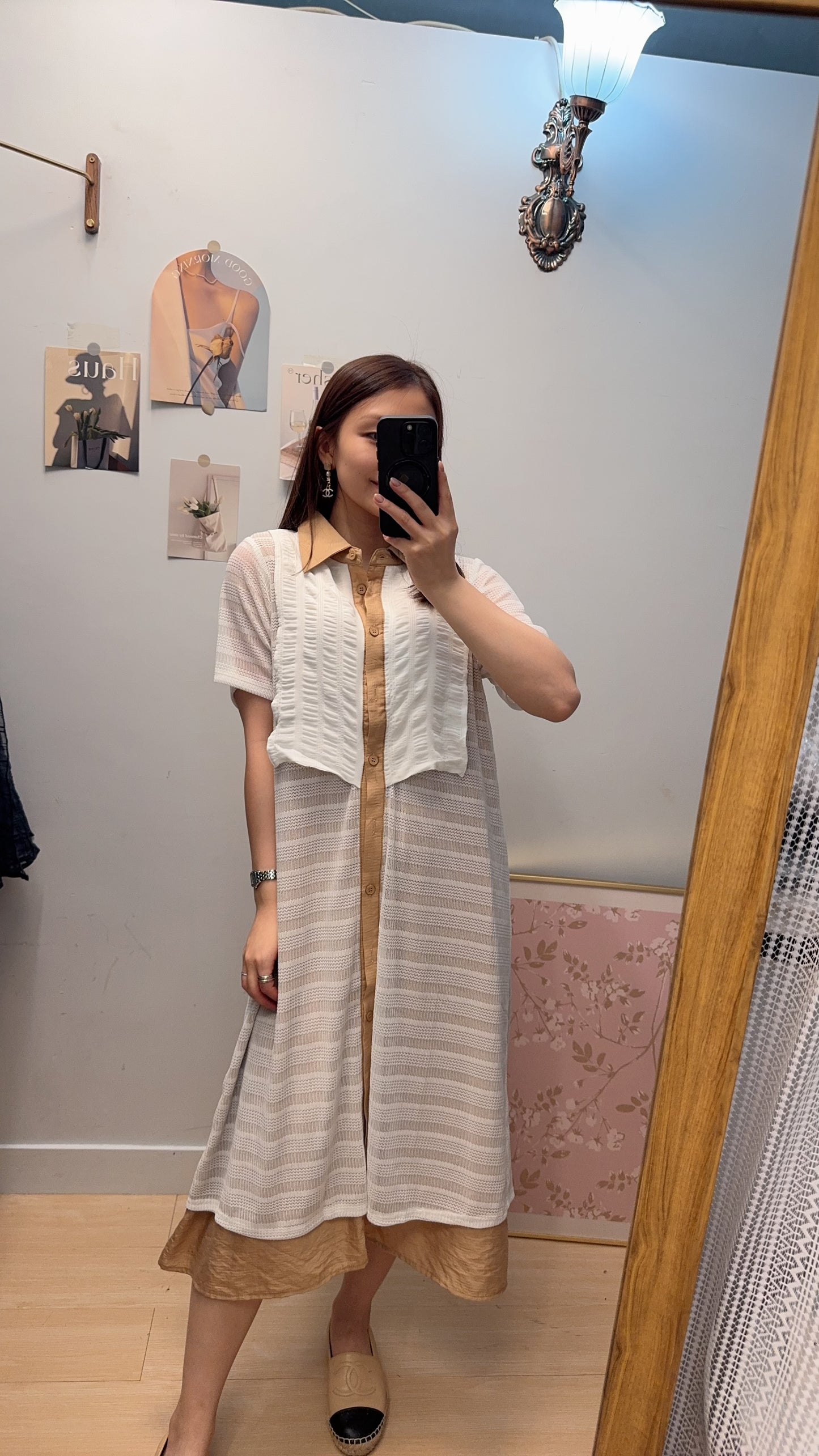 B36510 《免熨短袖無負擔OPS+網外套》 兩色（杏白/藍黑）