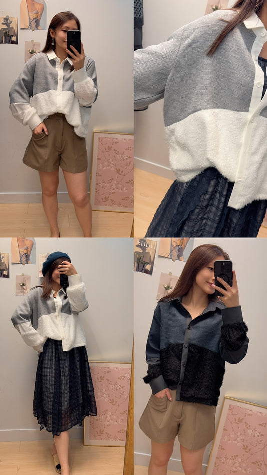 B54410 《Oversize 偽衛衣恤衫》 兩色（白灰/黑藍）