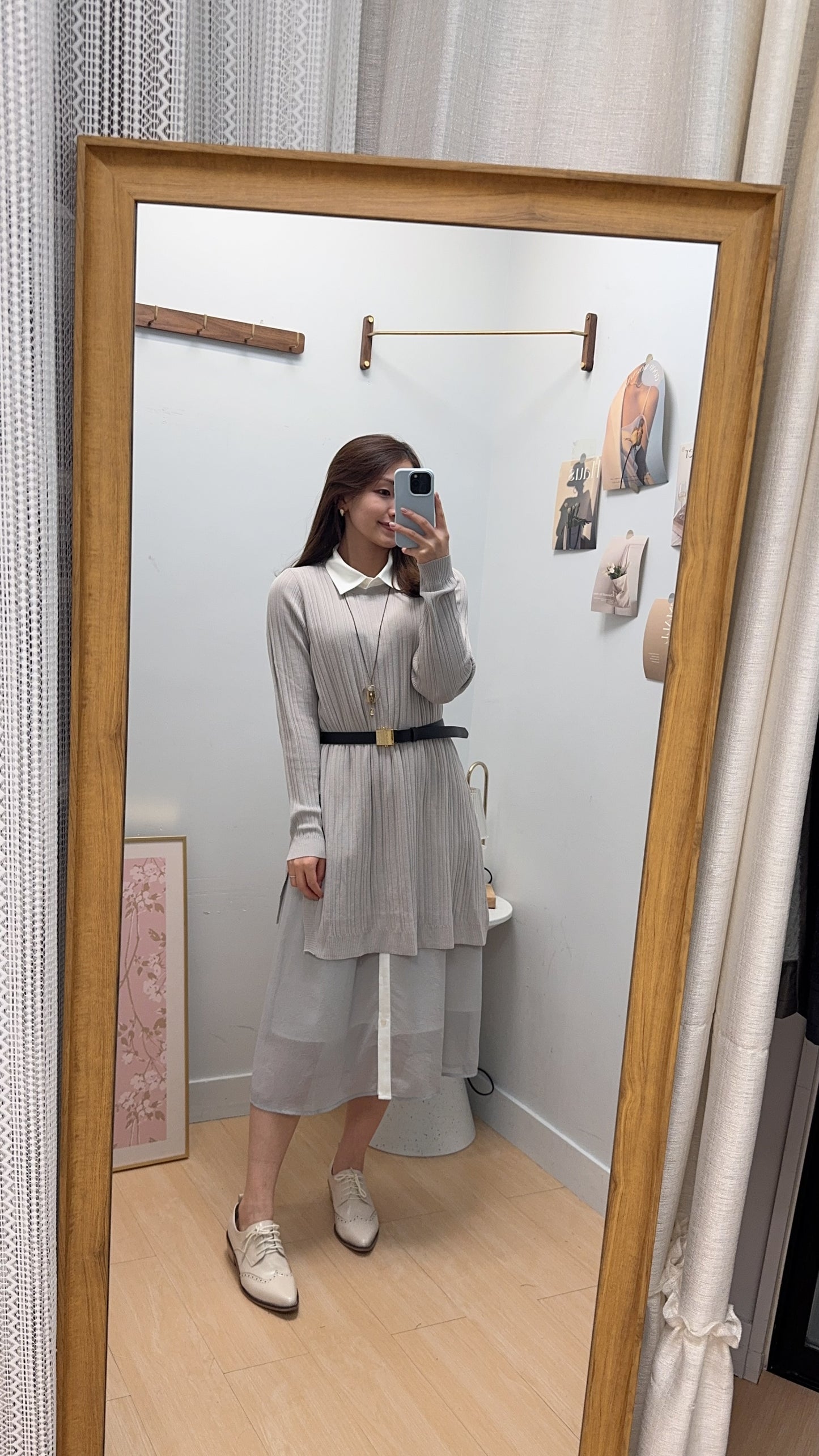 M261311 《顯瘦背心袖恤衫+坑紋針織冷衫》杏