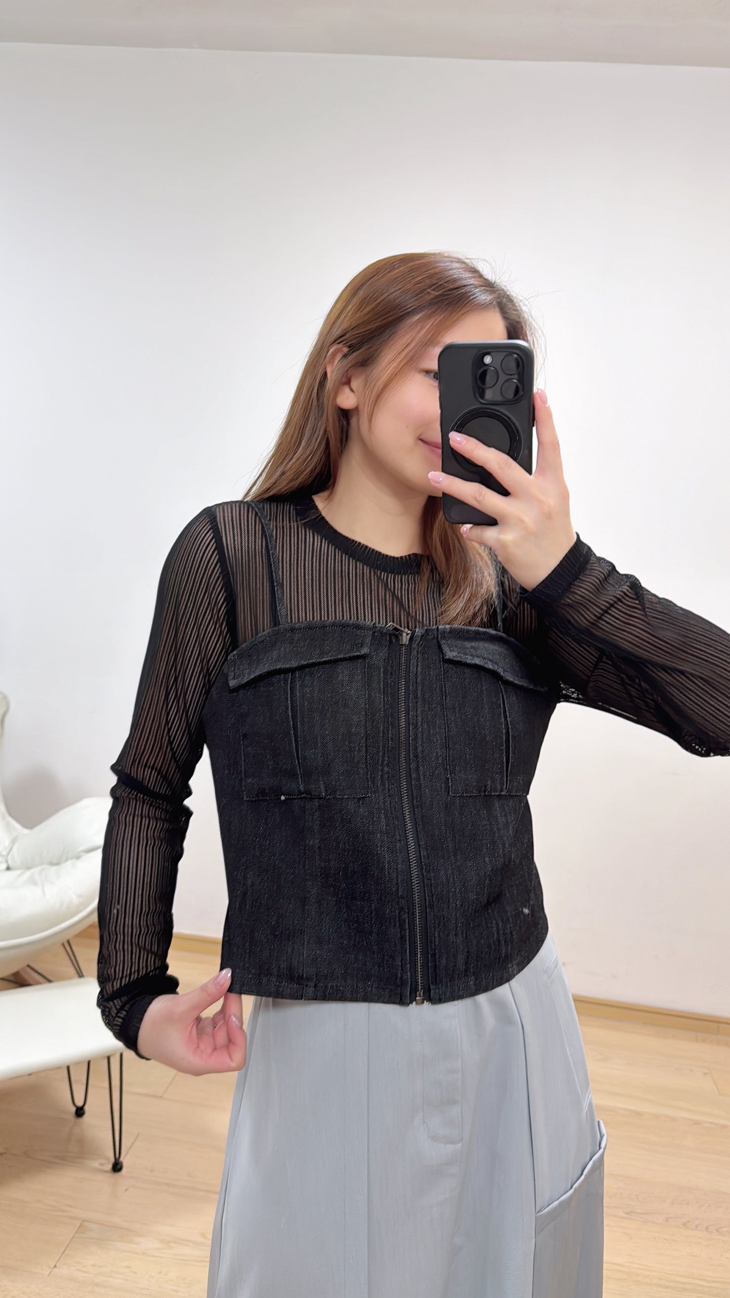 L496609《一套兩件：TOP+吊帶牛仔》白色
