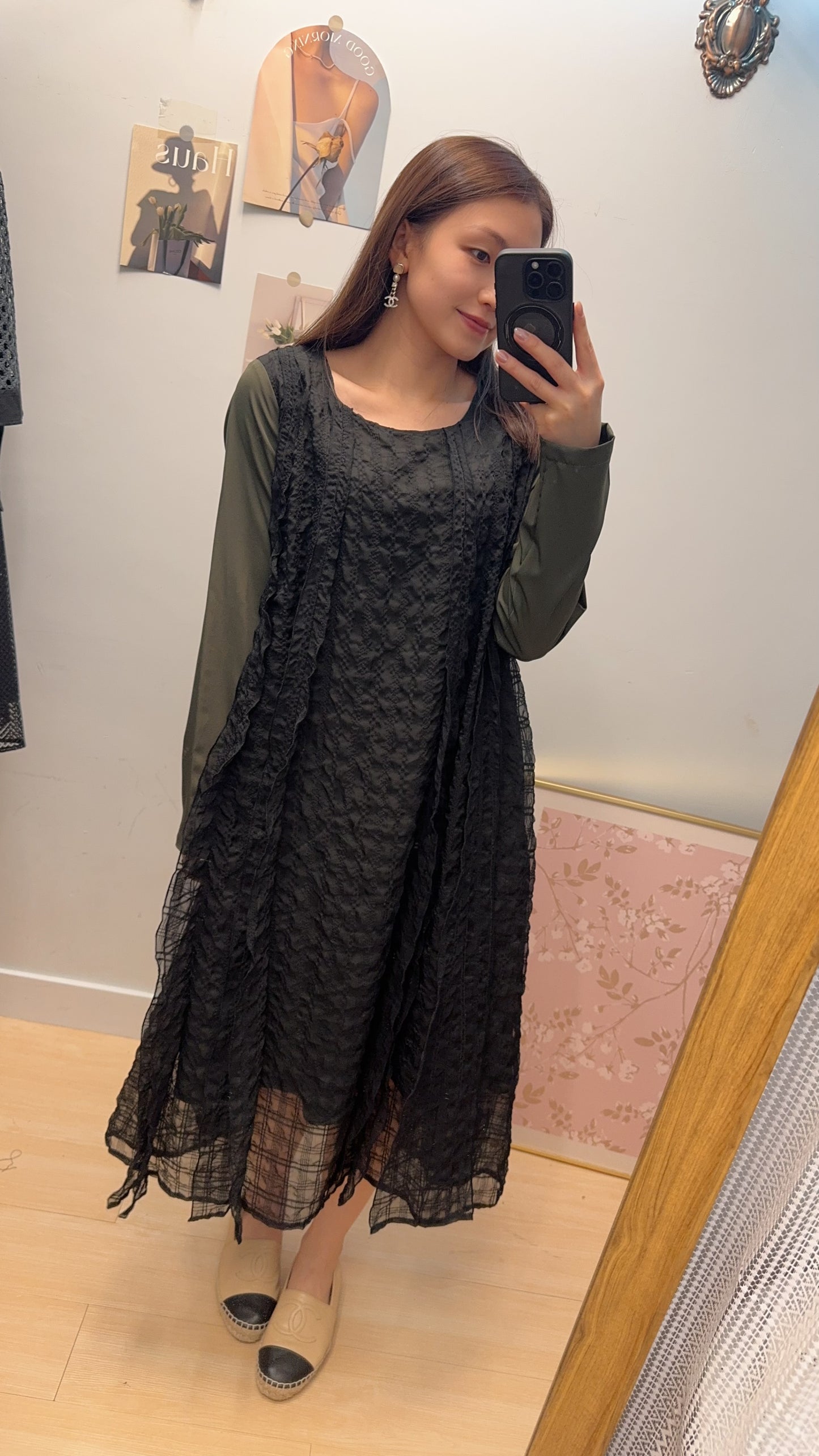 B53410 《牛仔馬甲+美美格仔皺皺OPS》 兩色（白藍/黑綠）