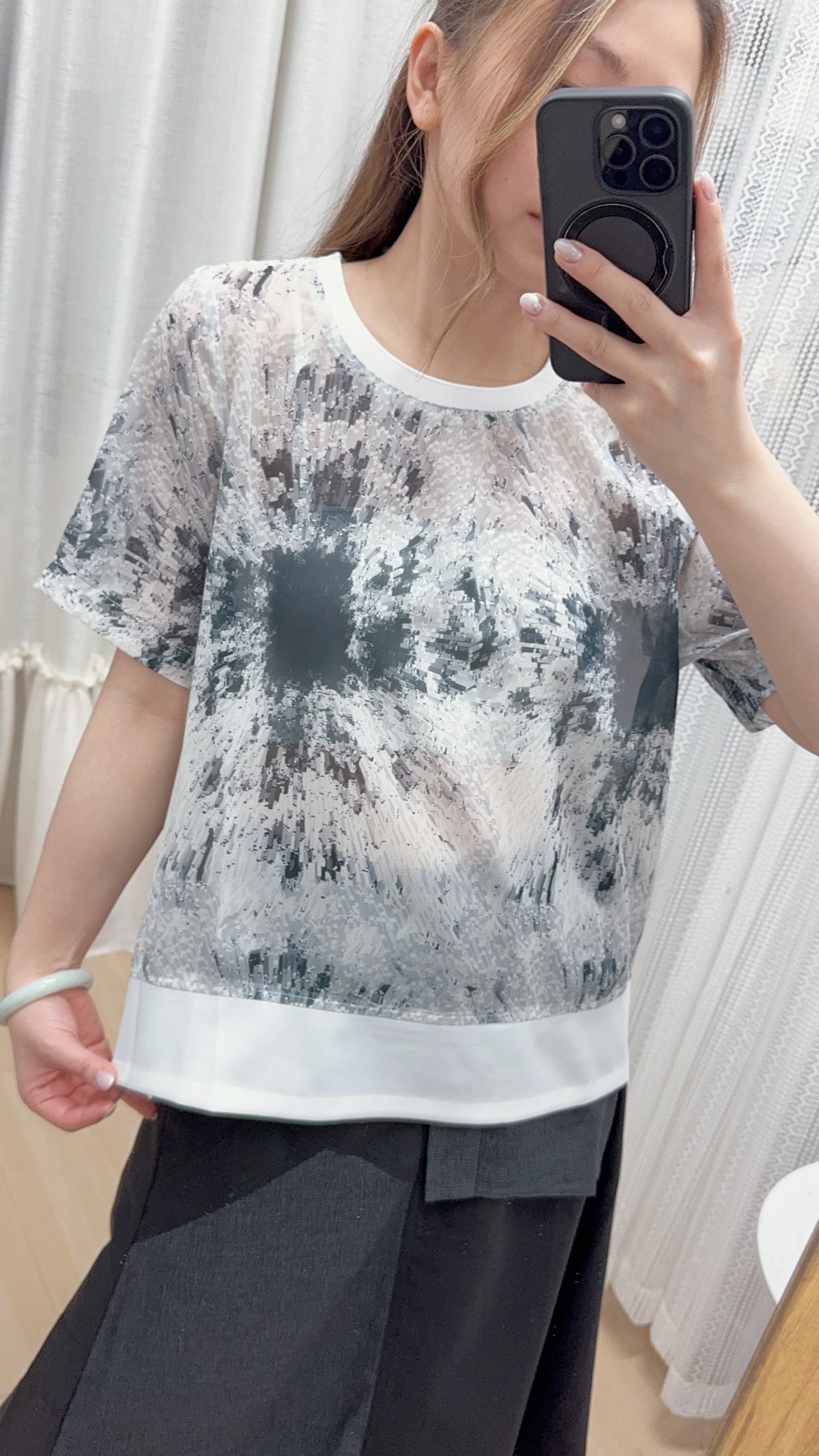 P175603《極透薄印花TOP連內搭小吊帶》（白/藍）