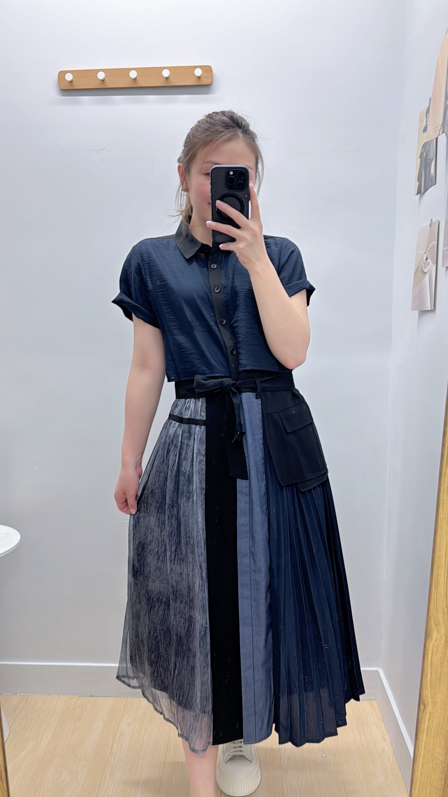 L486809《藍黑色短袖OPS拼雲染布》