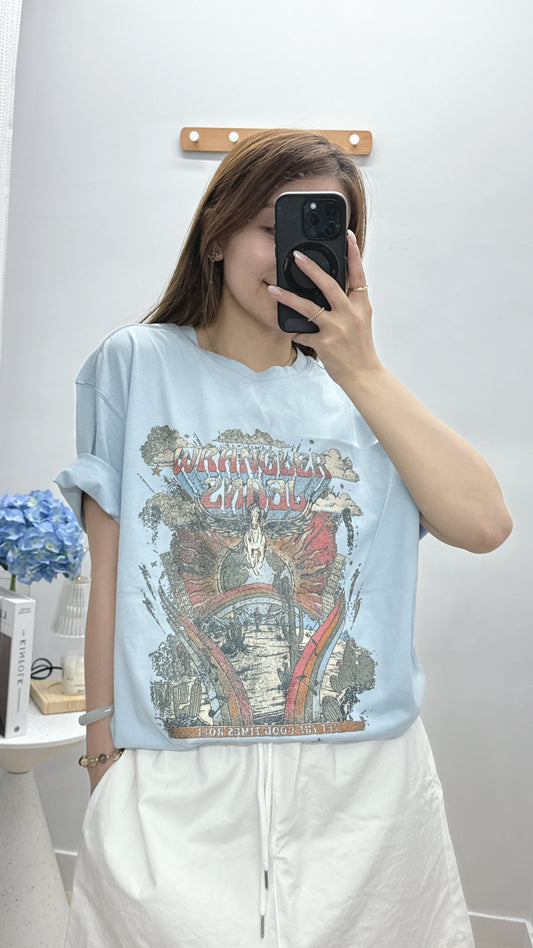 【5月韓國】Oversize Graphic Print Tee 粉藍