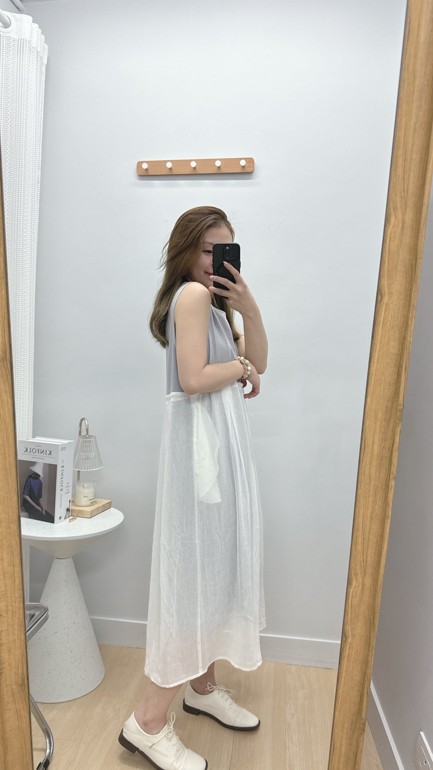 B17604《背心連身裙拼格仔網》白紫色 SIZE2