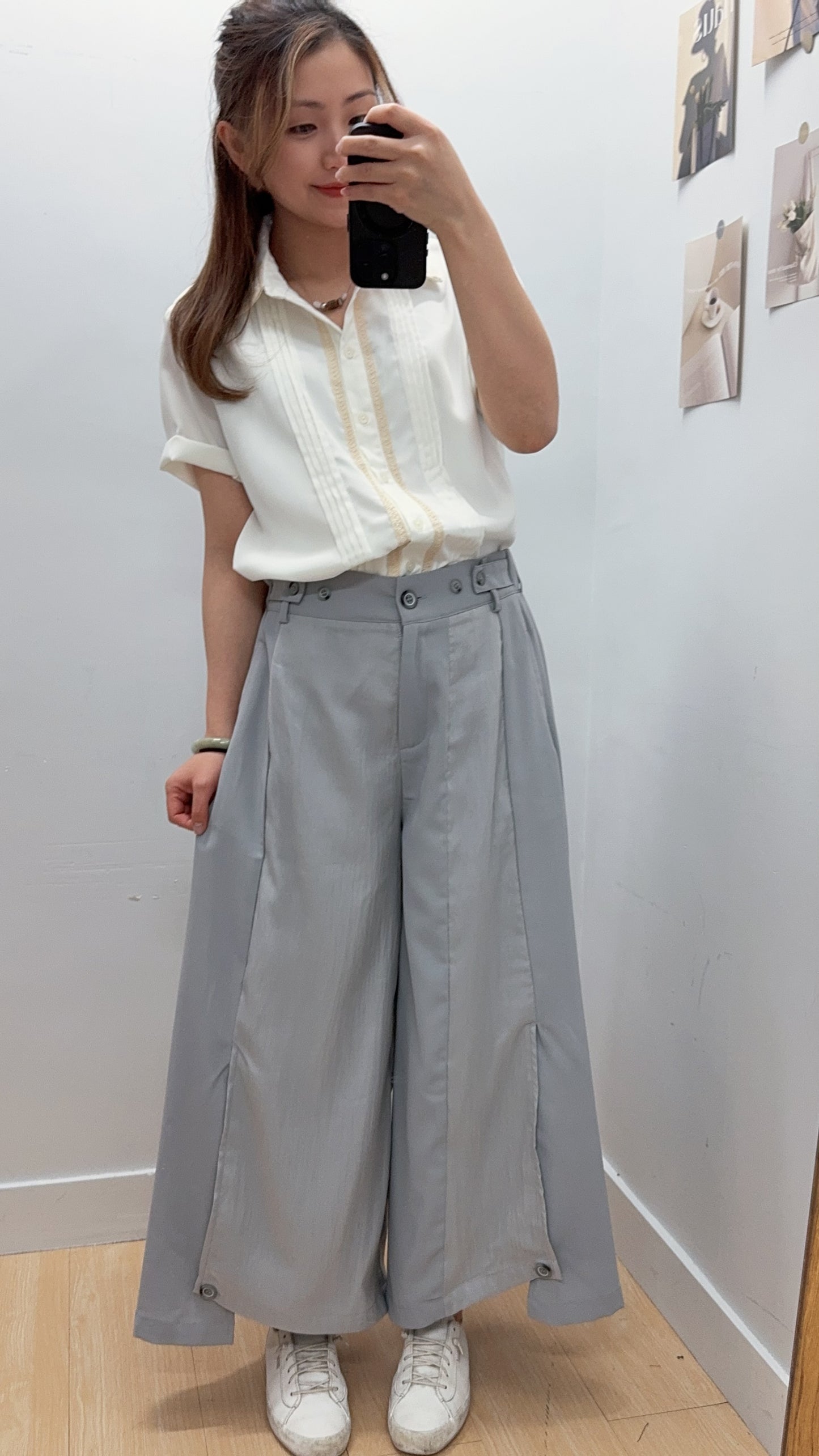 B48504《型格超寛半橡根闊褲》（灰紫/黑）