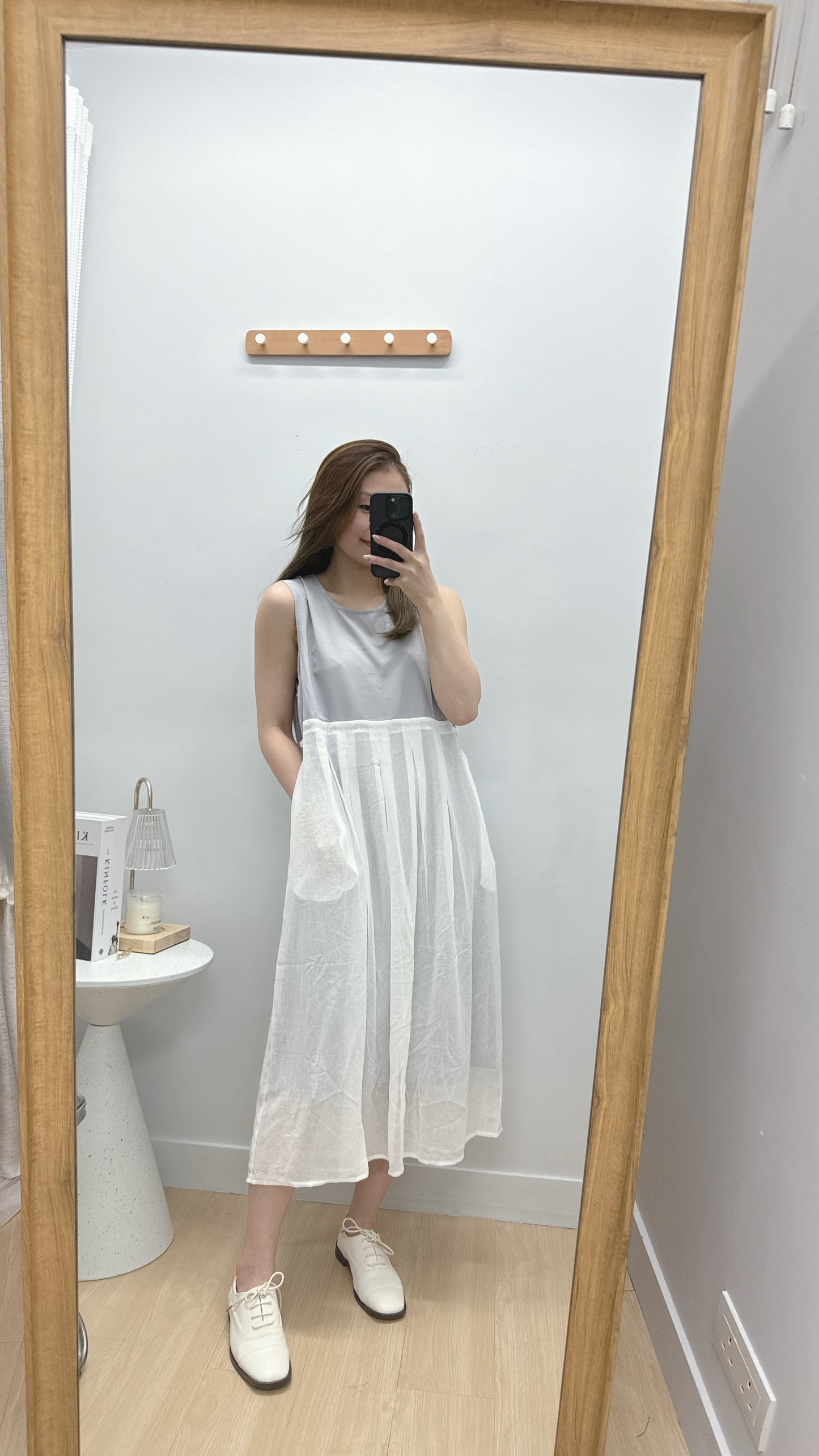 B17604《背心連身裙拼格仔網》白紫色 SIZE2