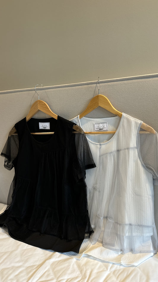 B37005《網紗Ruffles 仙氣Top》 (黑色）