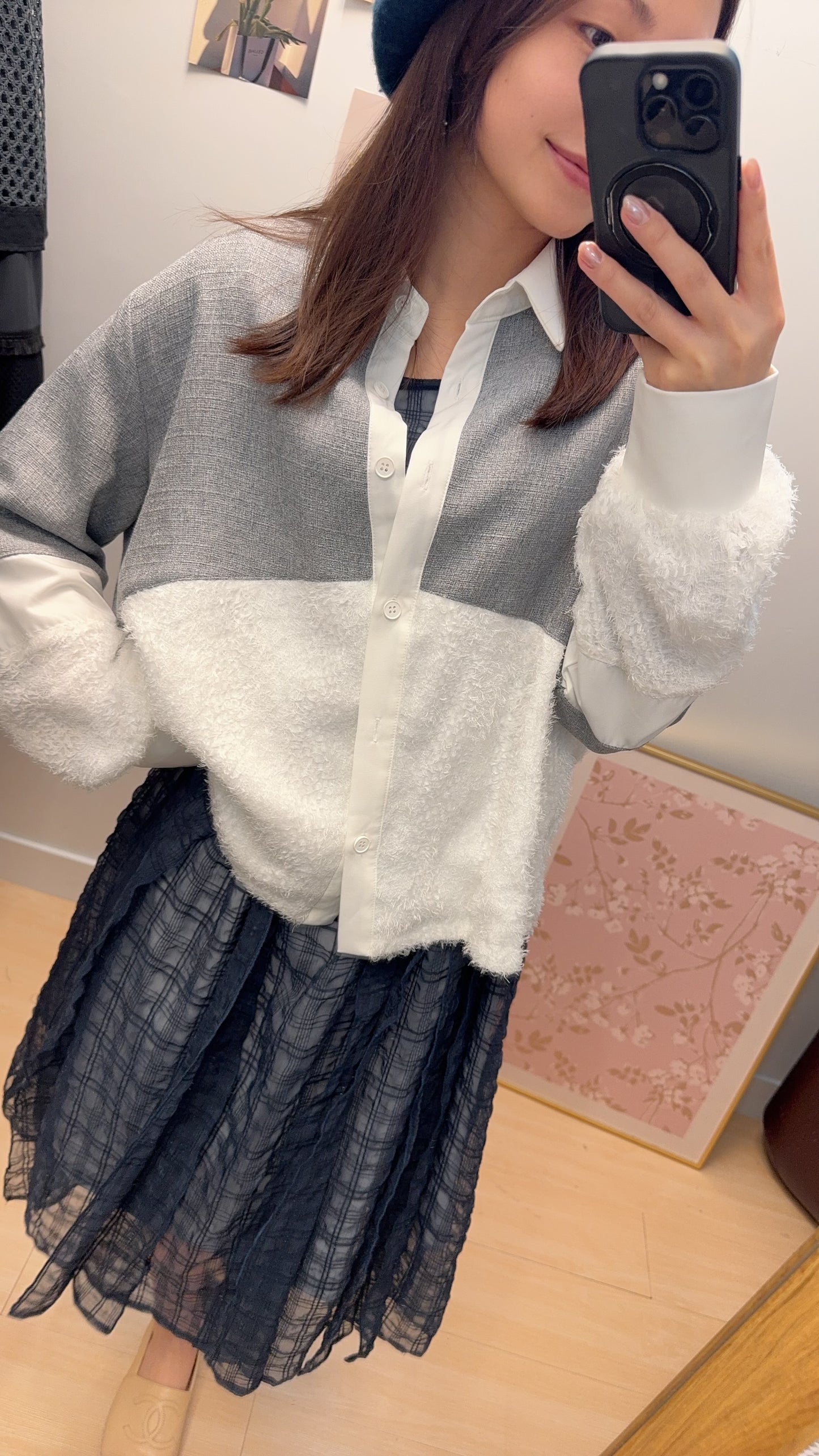 B54410 《Oversize 偽衛衣恤衫》 兩色（白灰/黑藍）