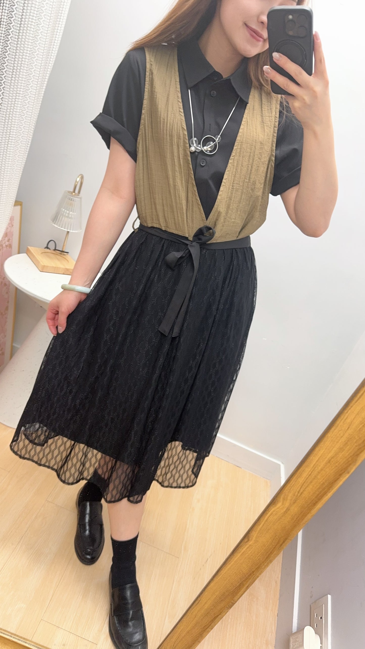 P176305《超輕2in1假兩件OPS》裸白/黑黃