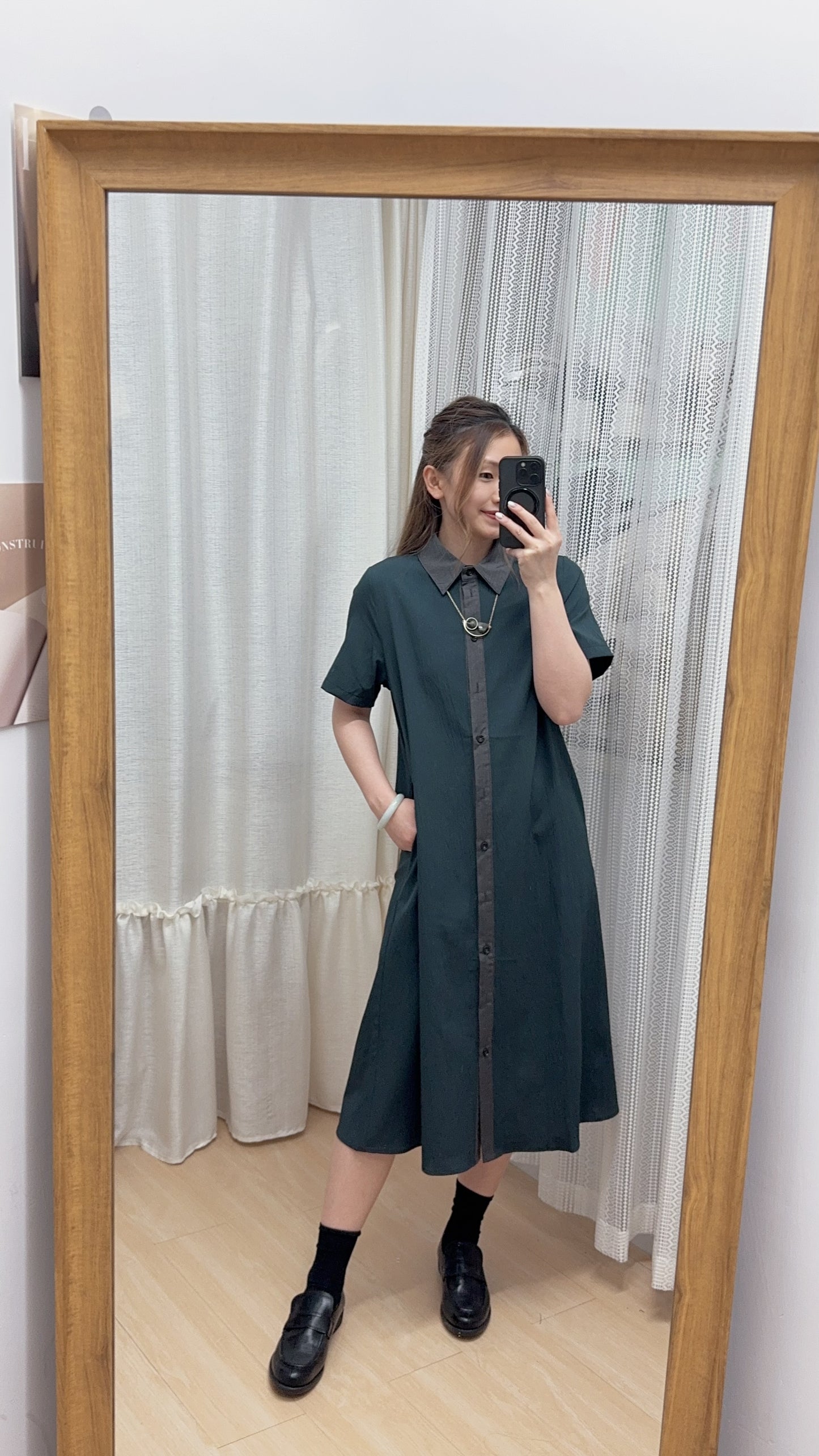 B47303《2件套～輕紗背心+拼布OPS》（白藍/黑灰）