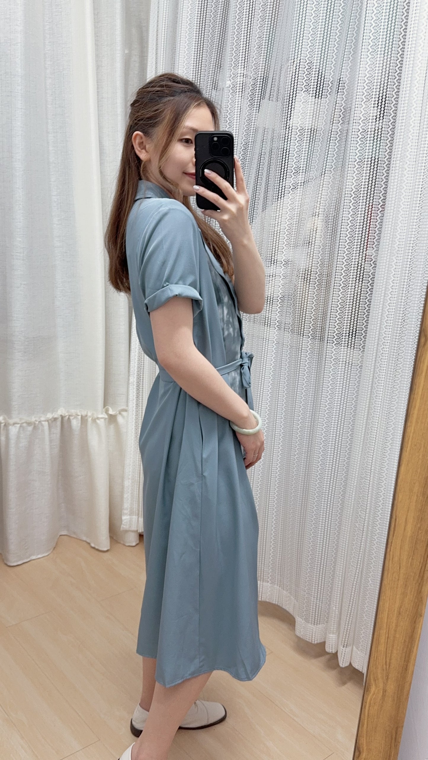P176204《紙片人！越著越瘦拼雲染外套/OPS》（淺藍/深藍）