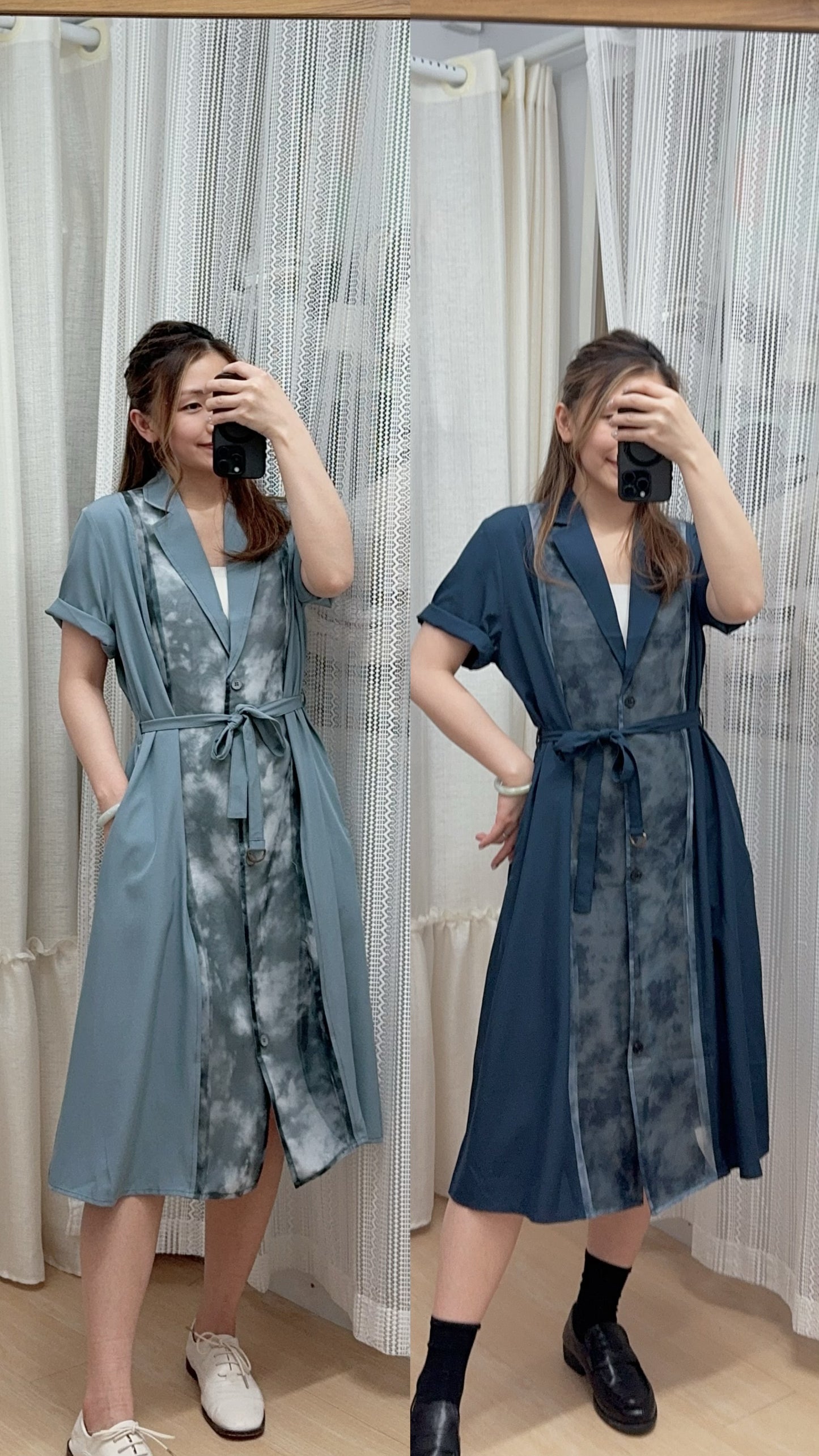 P176204《紙片人！越著越瘦拼雲染外套/OPS》（淺藍/深藍）