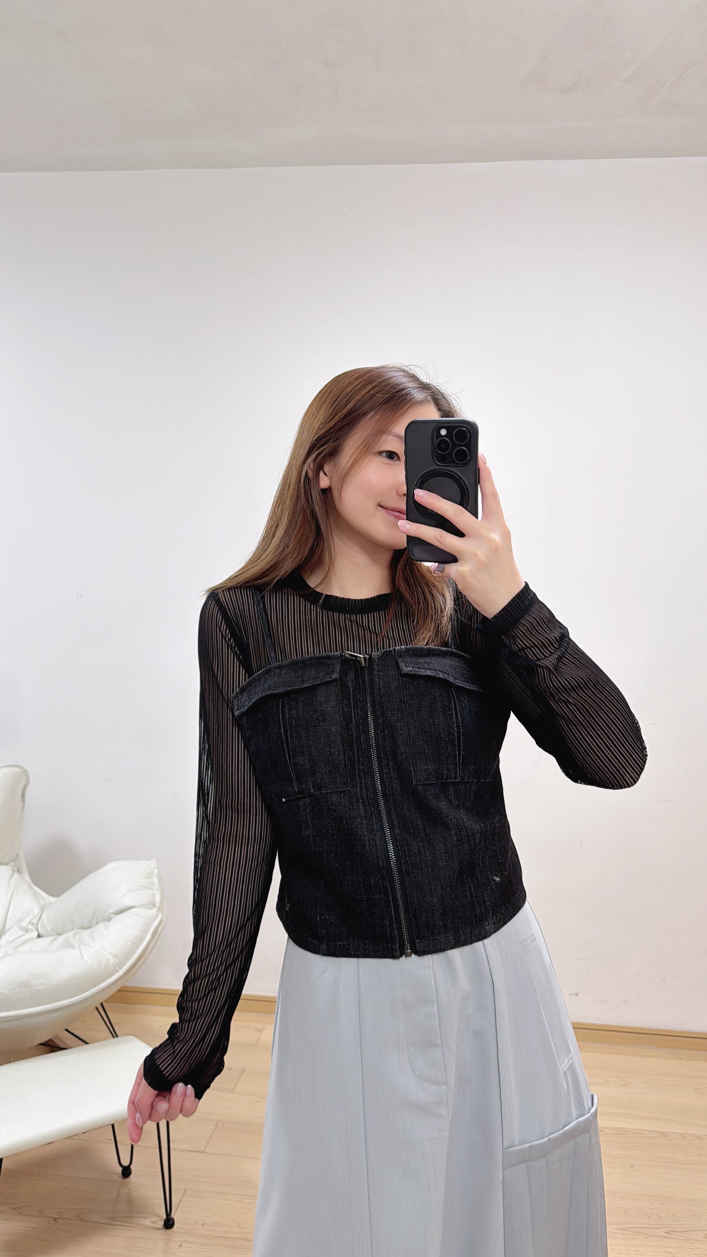 L496609《一套兩件：TOP+吊帶牛仔》白色