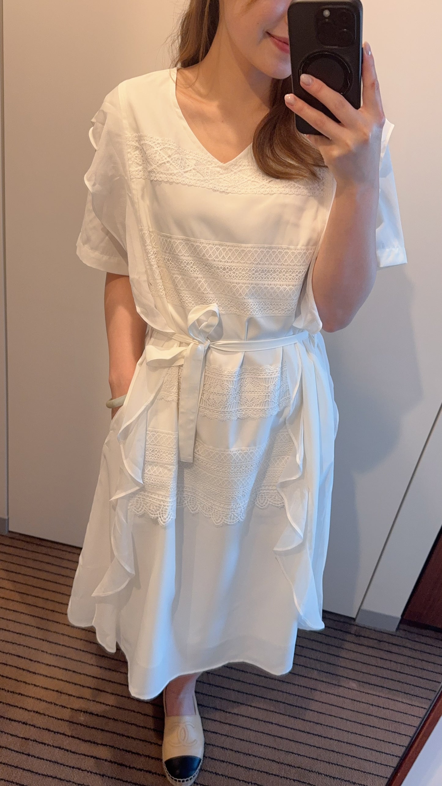 P175504《側RUFFLES拼LACE OPS》（白/黑）