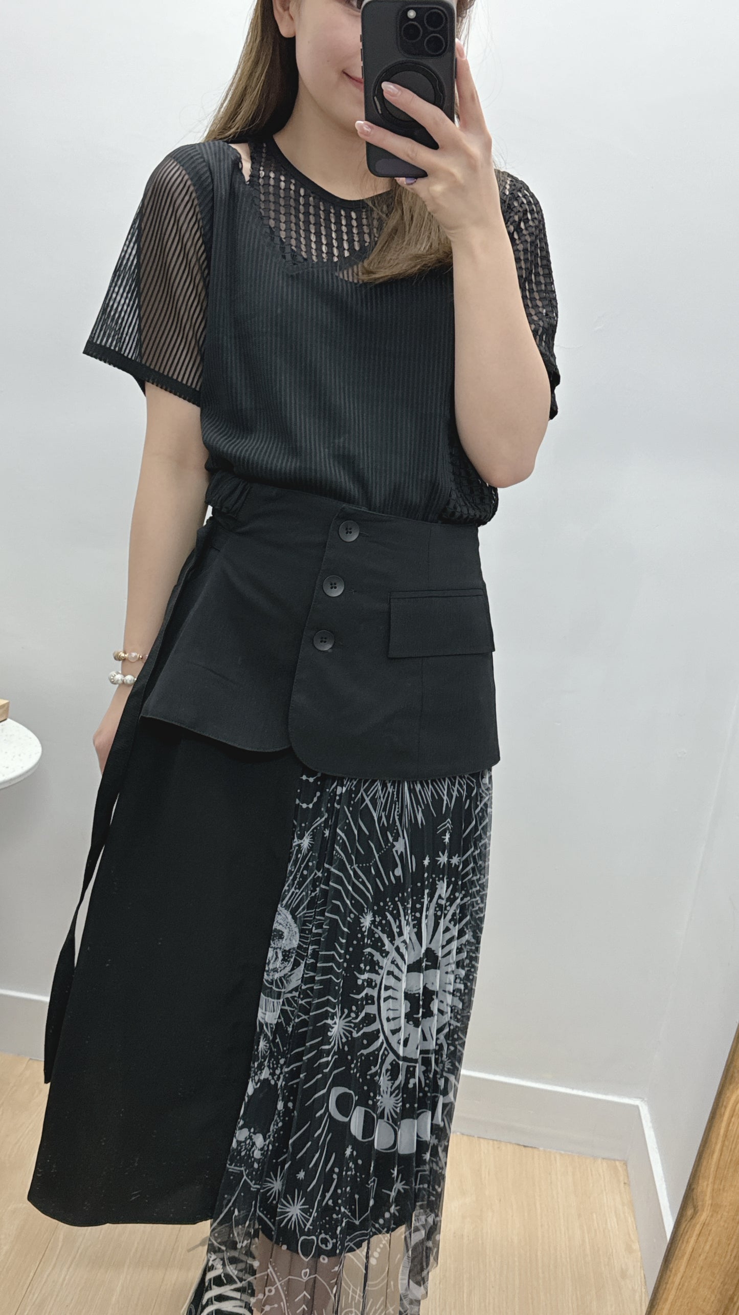 L436904《腰封款半截裙拼印花布》兩色入 (黑色)