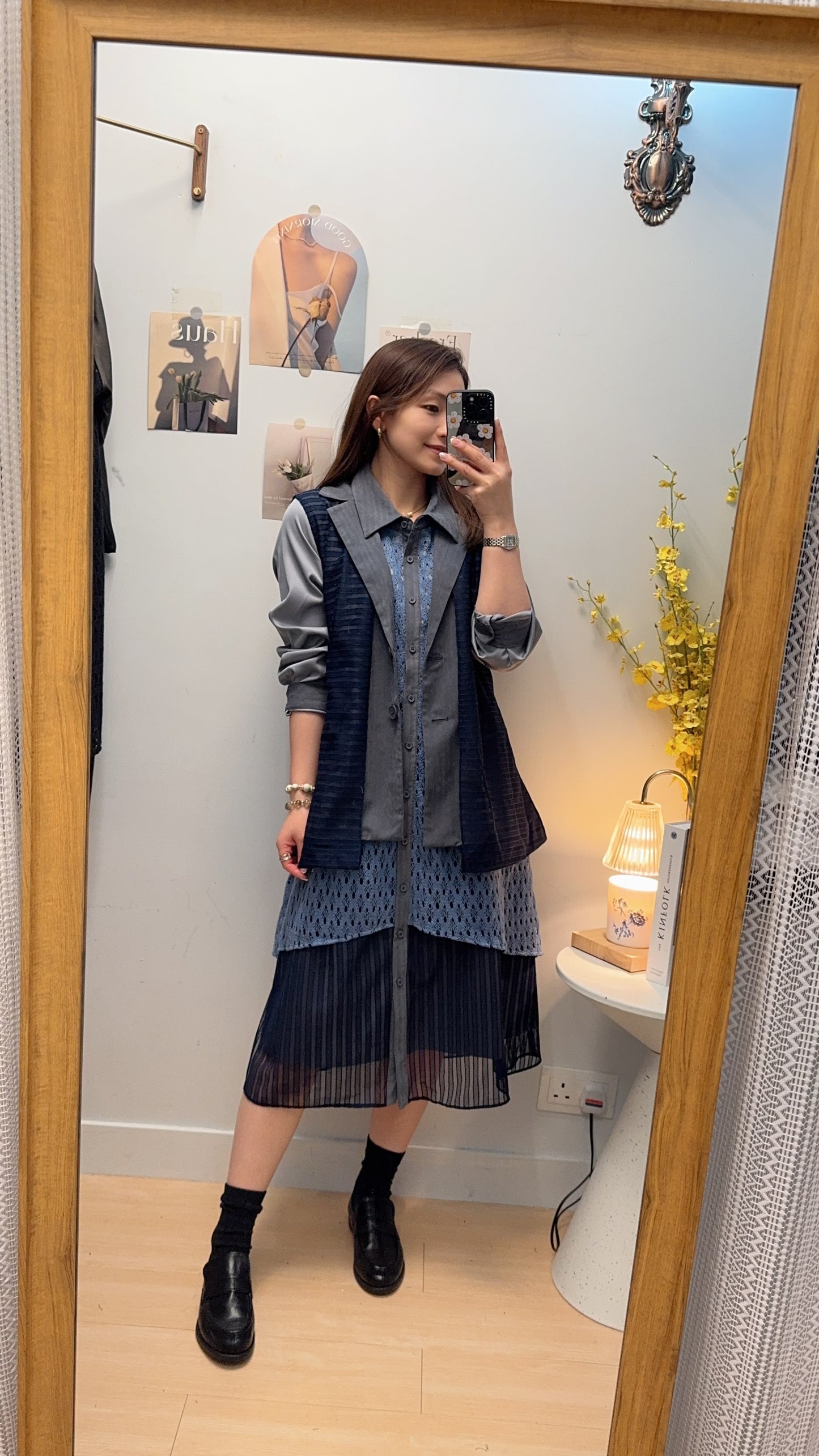 B55811 《西裝外套+假冷衫層次OPS》兩色（藍/黑）