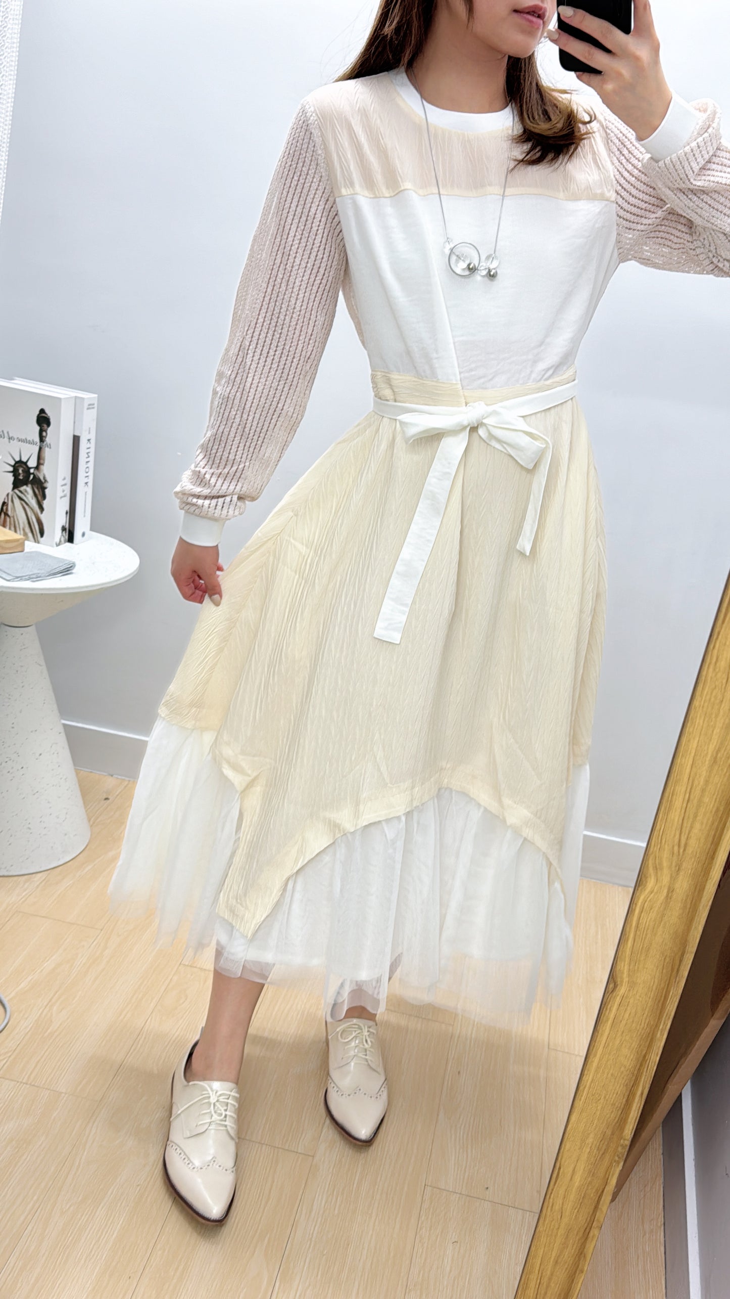 L500910《免熨長袖仙氣紗紗OPS》黑色