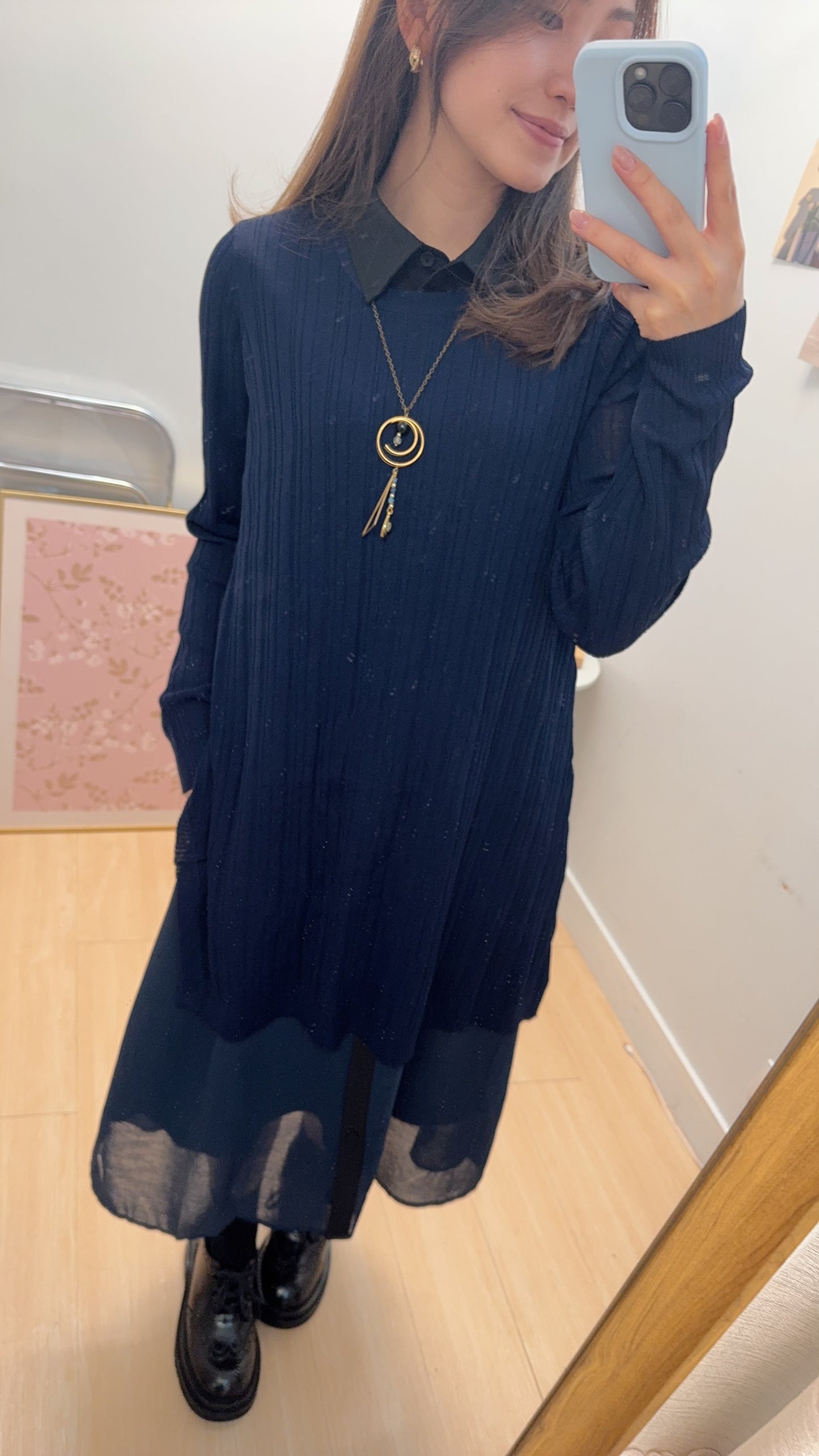 M261311 《顯瘦背心袖恤衫+坑紋針織冷衫》杏