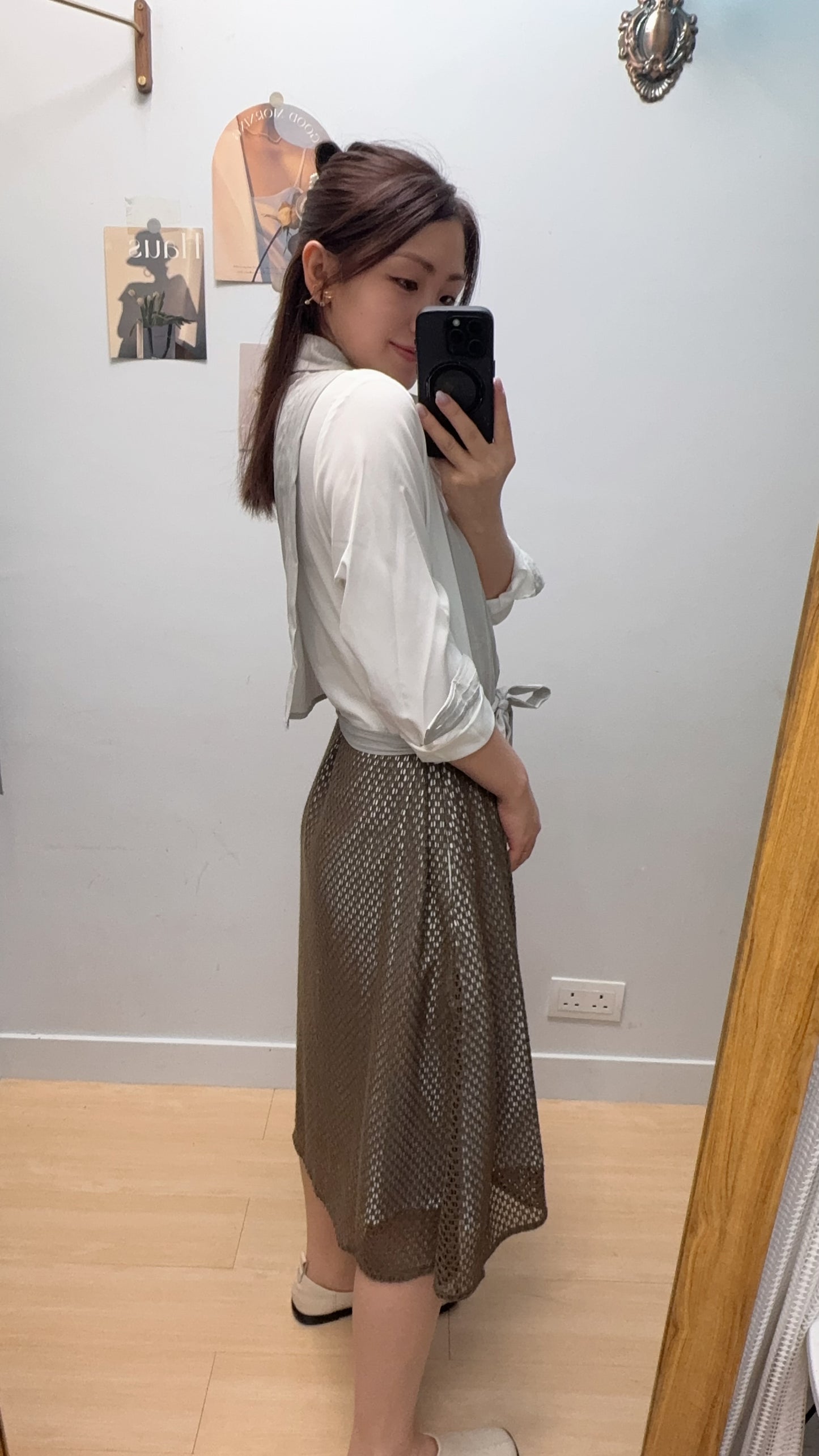 B53710 《暗直紋拼通花OPS》 兩色（杏/黑）