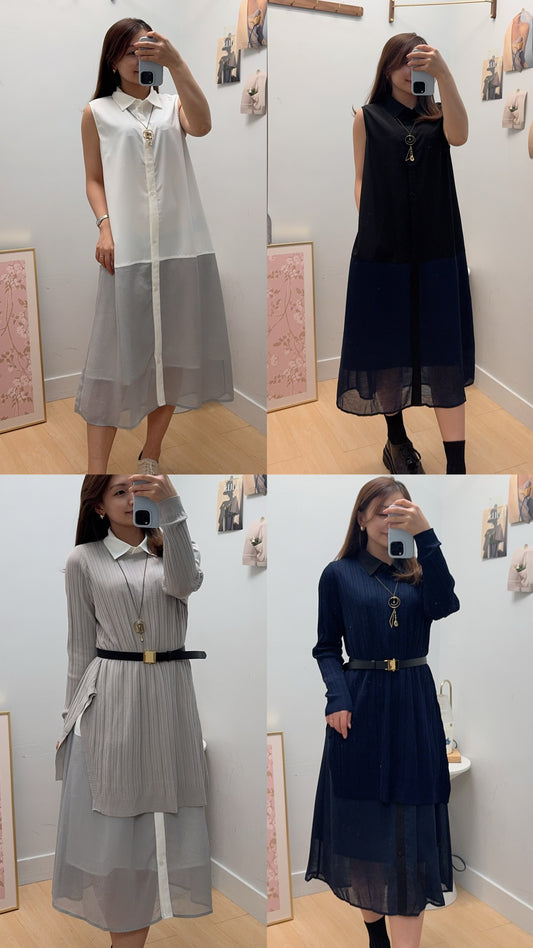 M261311 《顯瘦背心袖恤衫+坑紋針織冷衫》杏