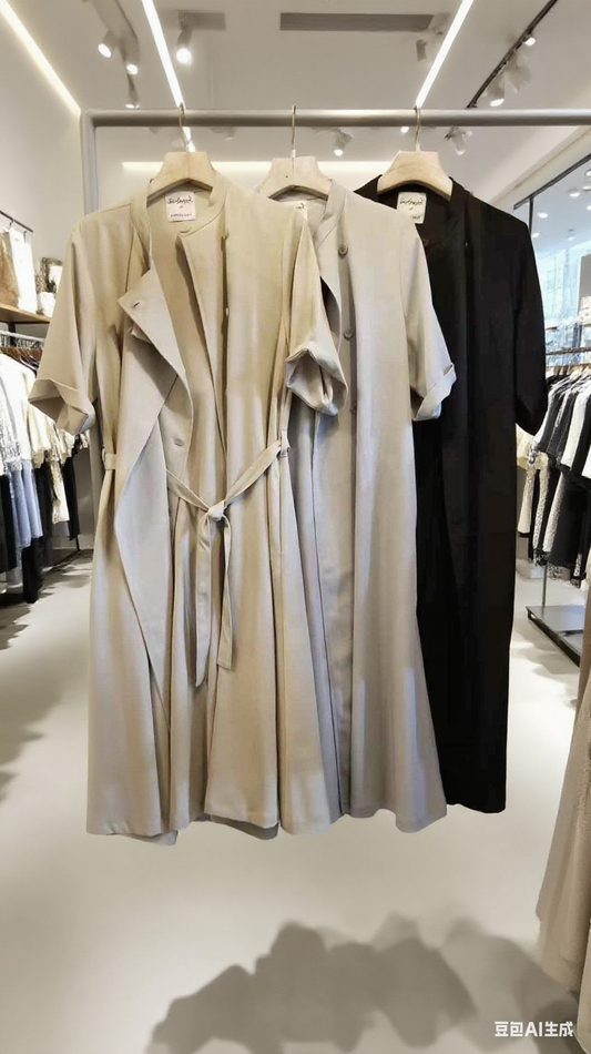 M258108 《超有氣質！靚色TRENCH COAT!!!!》 兩色（杏/灰藍/黑）