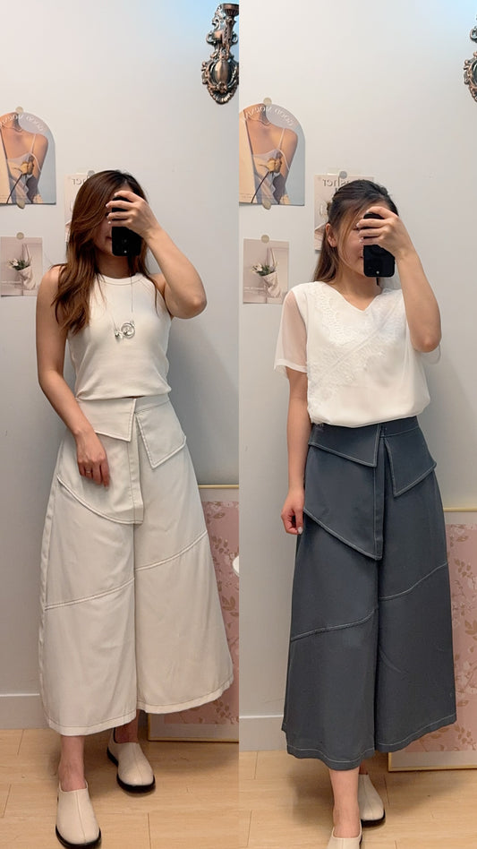 P178708《明線親膚滑滑闊褲》 兩色（白/藍）
