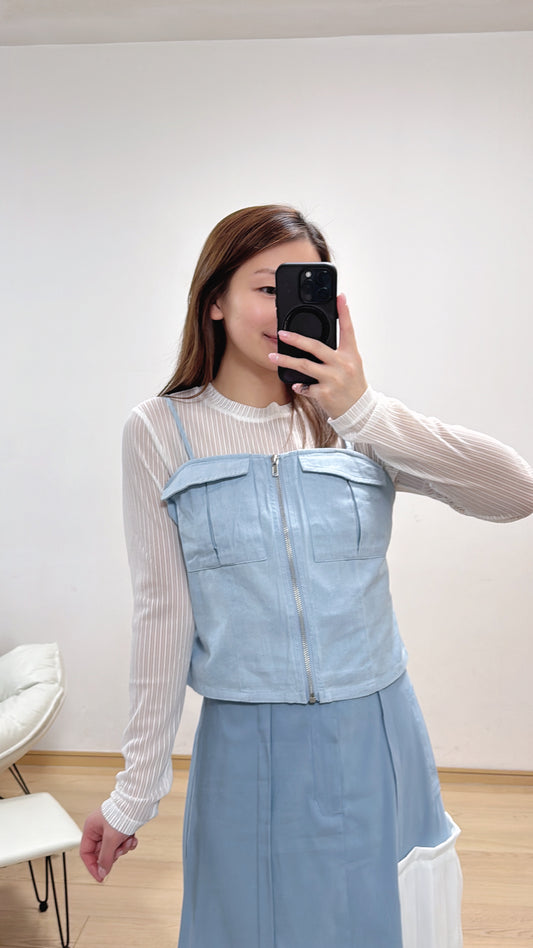 L496609《一套兩件：TOP+吊帶牛仔》白色