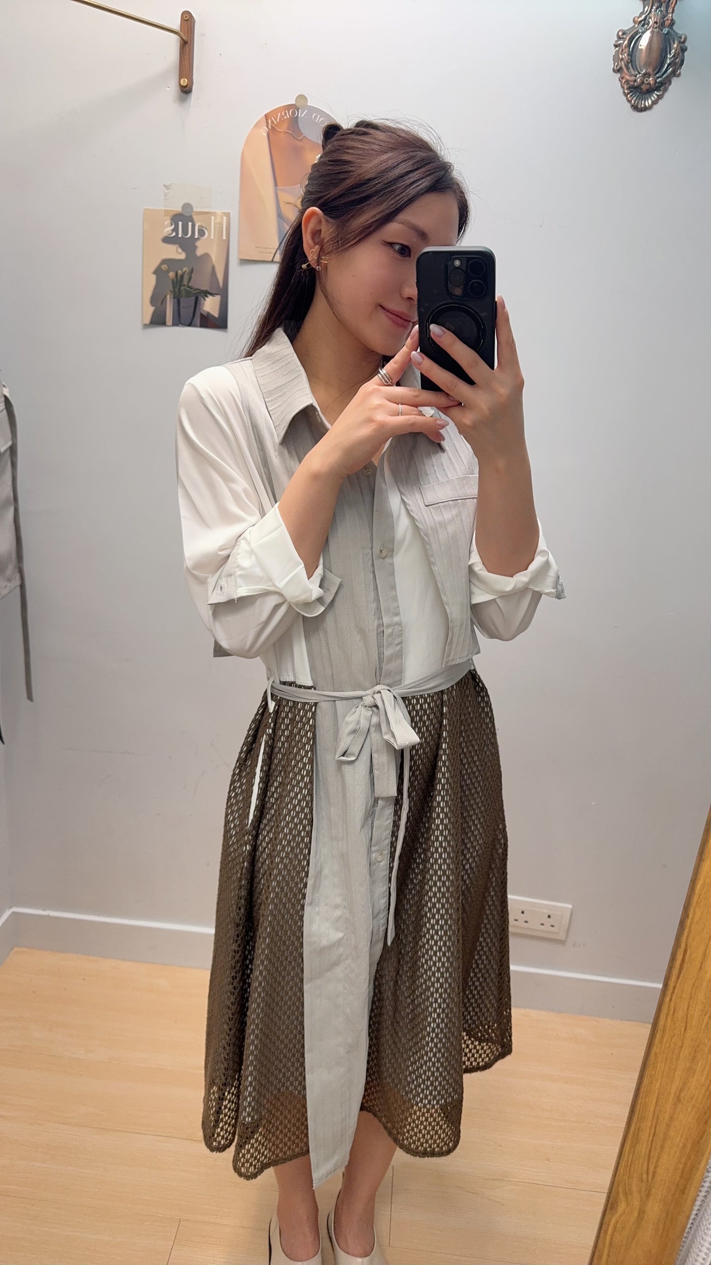 B53710 《暗直紋拼通花OPS》 兩色（杏/黑）