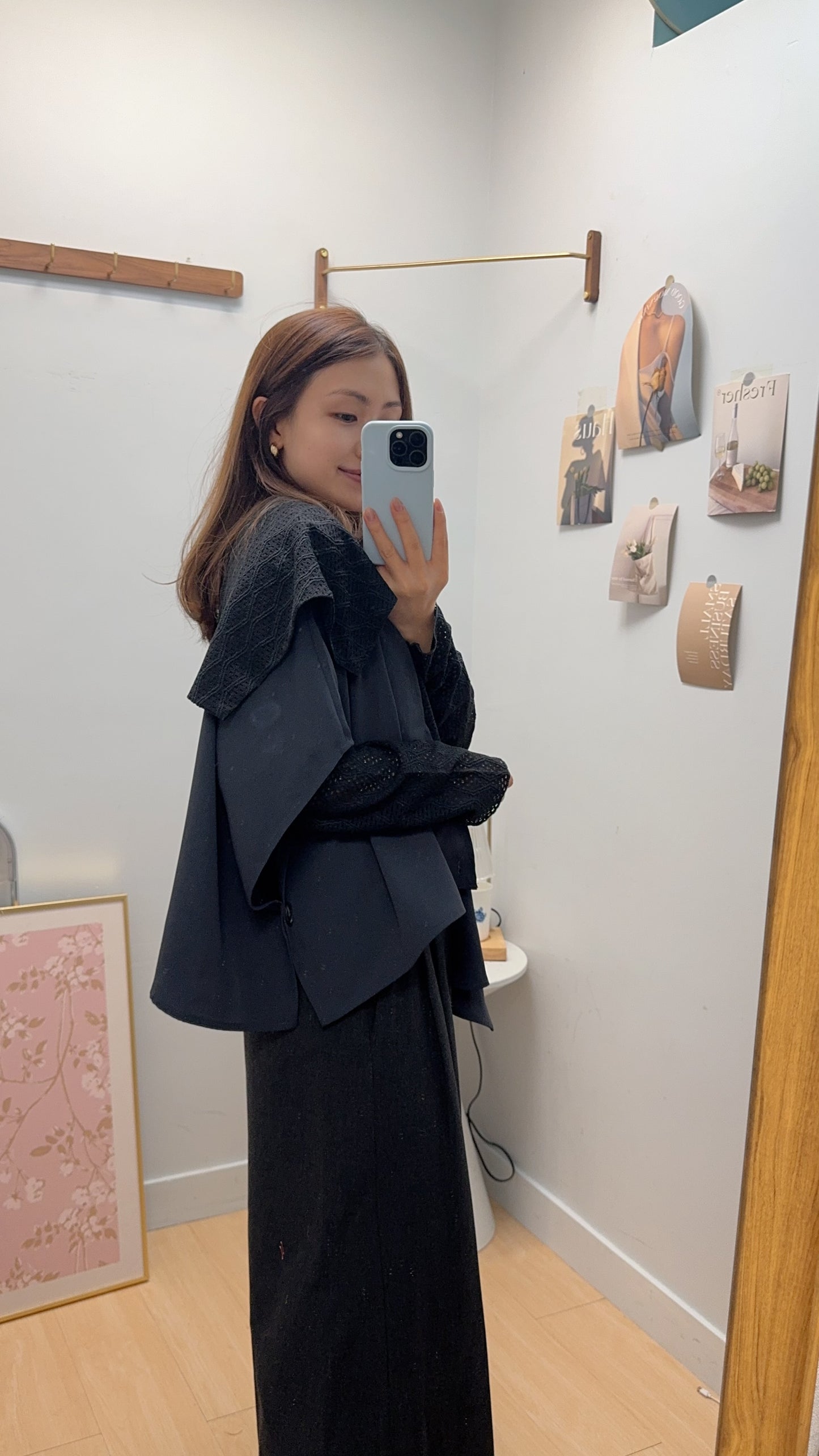 B54511 《兩件套：披肩+百搭線條TOP》兩色（卡其/黑）