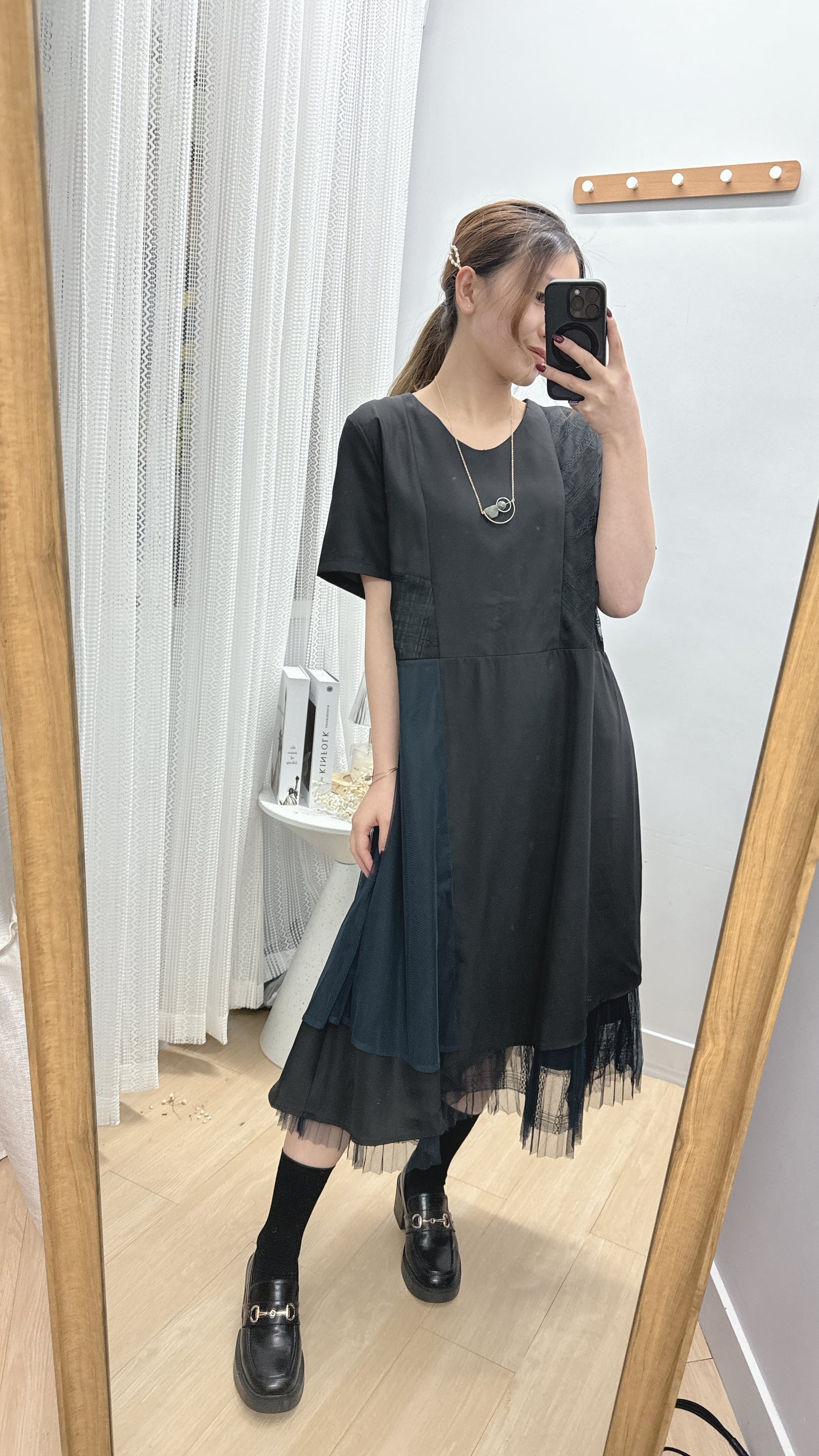B36403《短袖details滿滿打底連身裙》兩色入 (黑色)