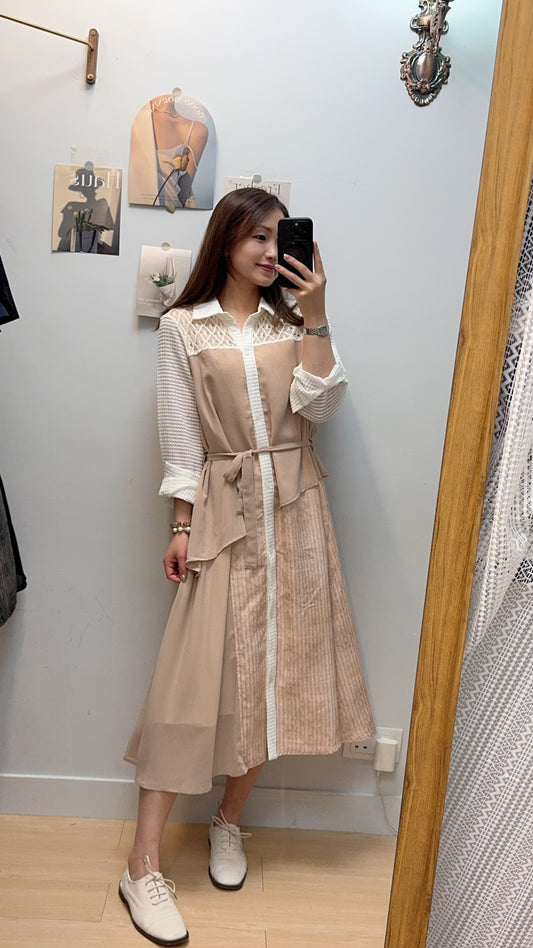 M259310《勾花露肩拼印花OPS》粉杏