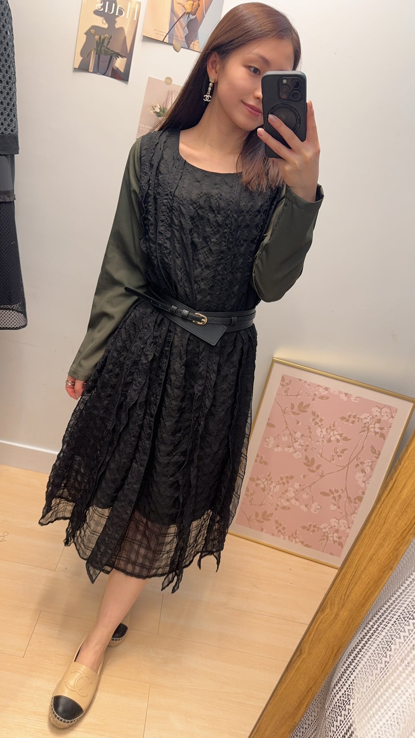 B53410 《牛仔馬甲+美美格仔皺皺OPS》 兩色（白藍/黑綠）