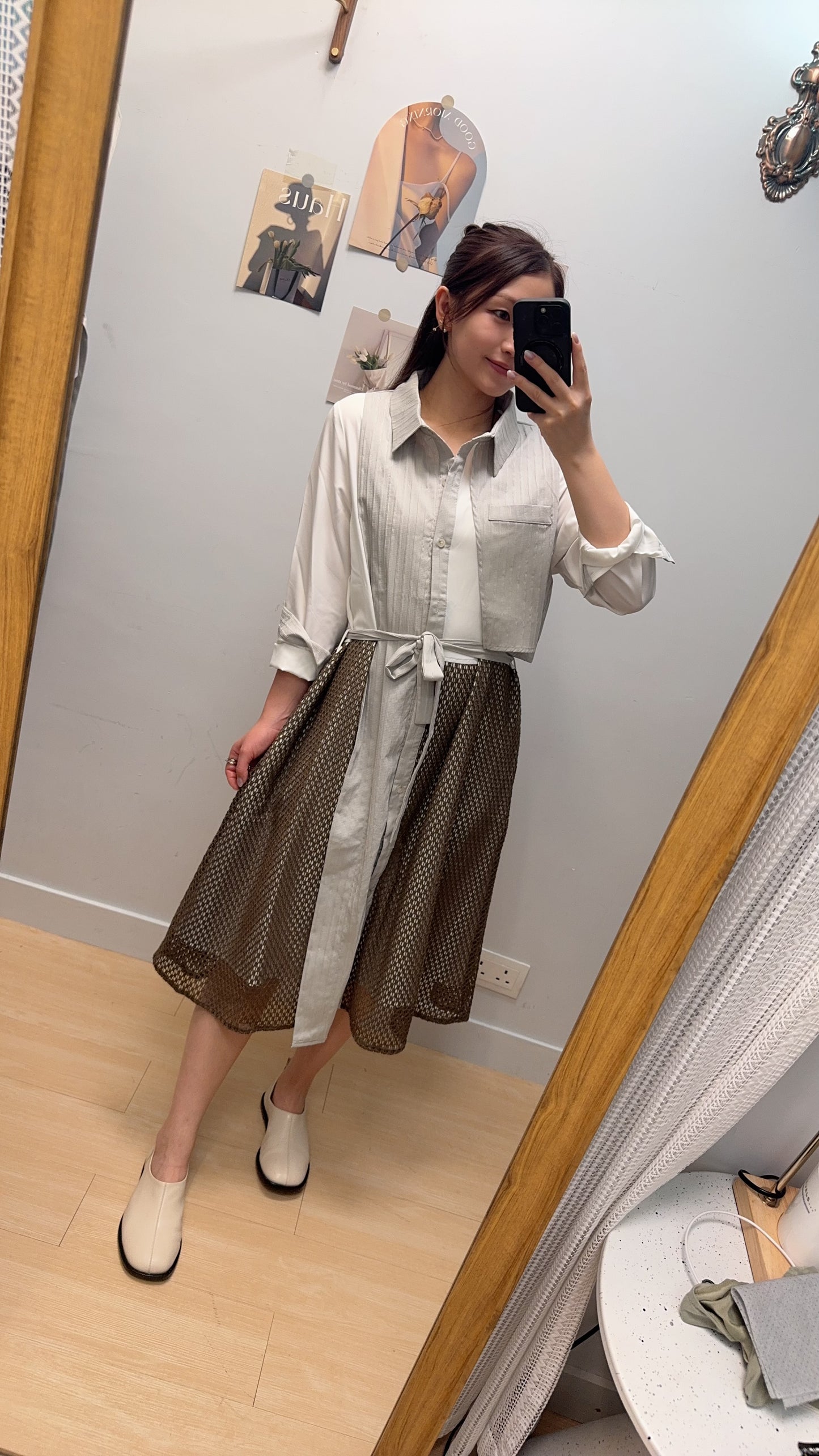 B53710 《暗直紋拼通花OPS》 兩色（杏/黑）