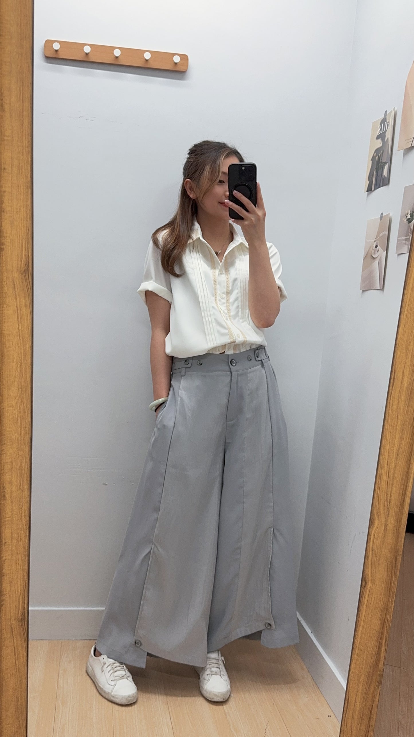 P176004《復古 100%舒服 恤衫》（白/綠）