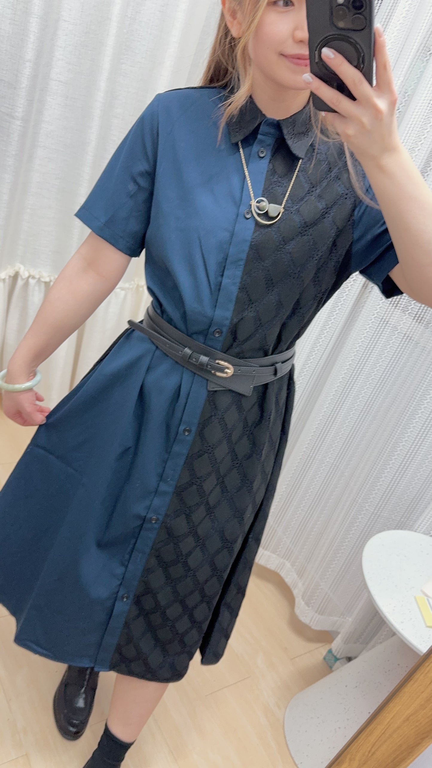 B47403《2件套～馬甲小背心+拼布OPS》（白綠/黑藍）