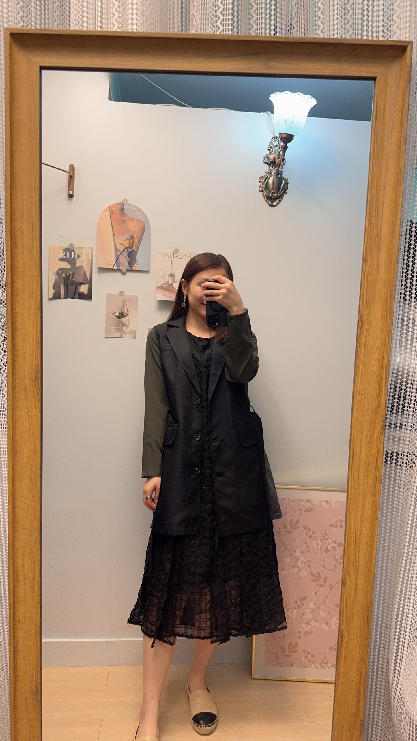 B53410 《牛仔馬甲+美美格仔皺皺OPS》 兩色（白藍/黑綠）