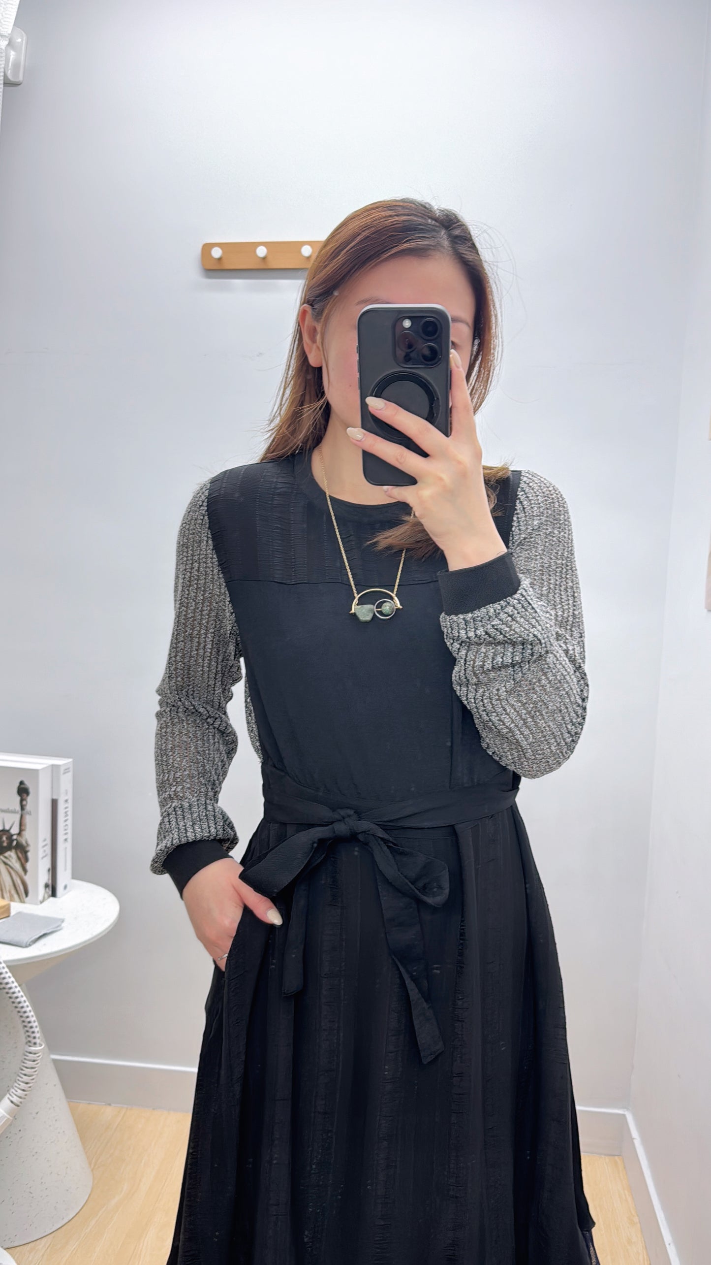 L500910《免熨長袖仙氣紗紗OPS》黑色