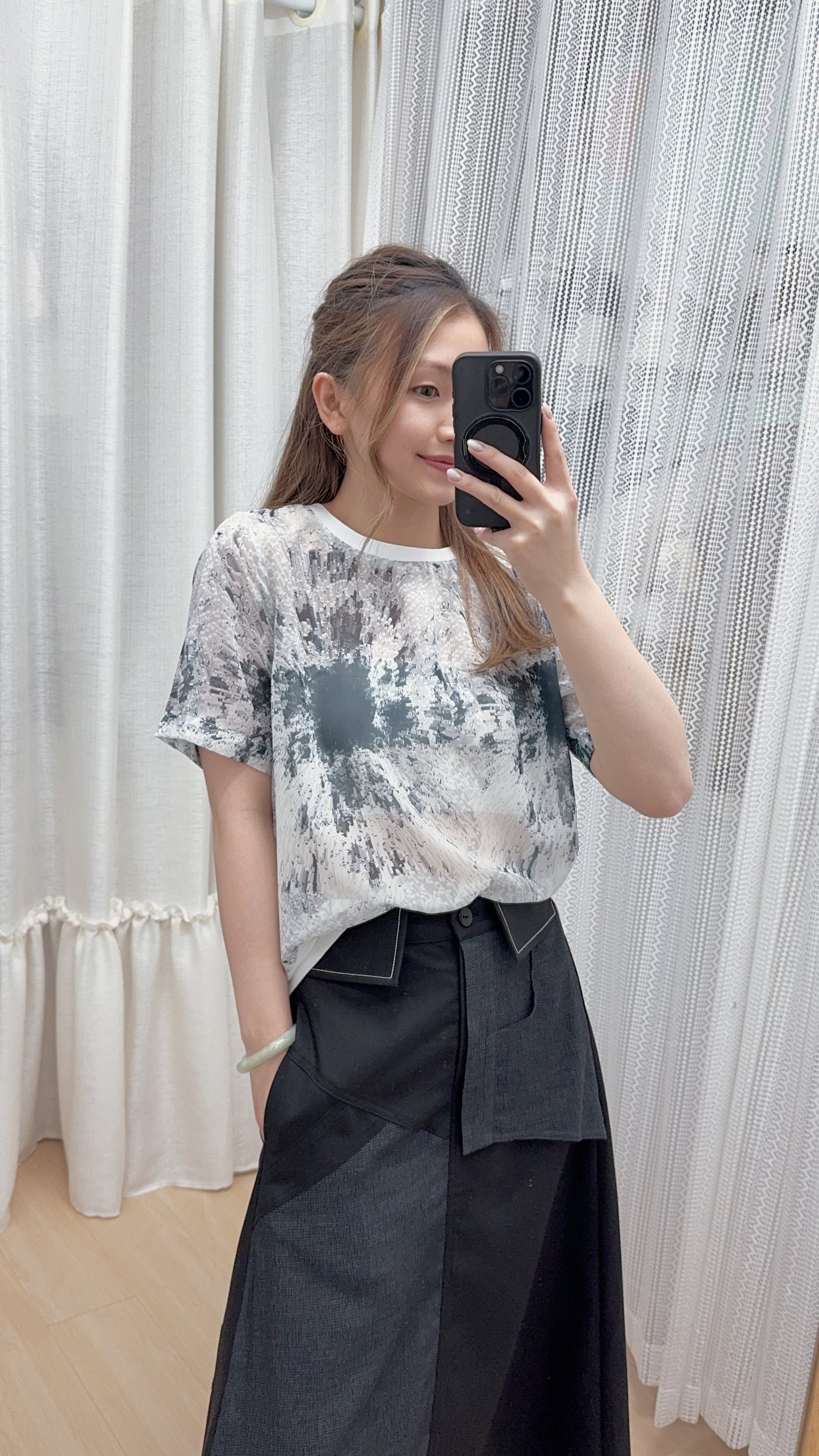 P175603《極透薄印花TOP連內搭小吊帶》（白/藍）