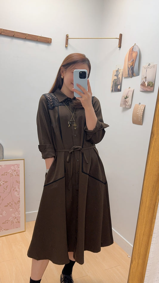 M218811 《膊頭通花拼色OPS》兩色（啡/黑）