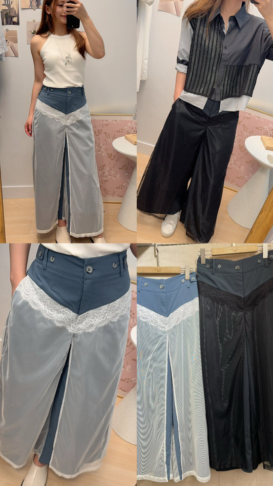 B50608《FREE SIZE 網紗闊褲》 兩色（藍/黑）