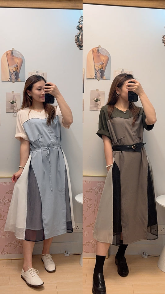 M259108 《圓領靚拼色拼側網OPS》 兩色（杏藍/黑綠）