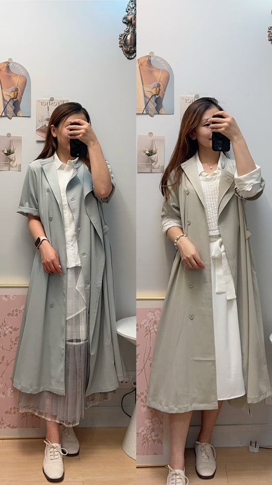 M258108 《超有氣質！靚色TRENCH COAT!!!!》 兩色（鼠尾草綠/灰藍/黑）