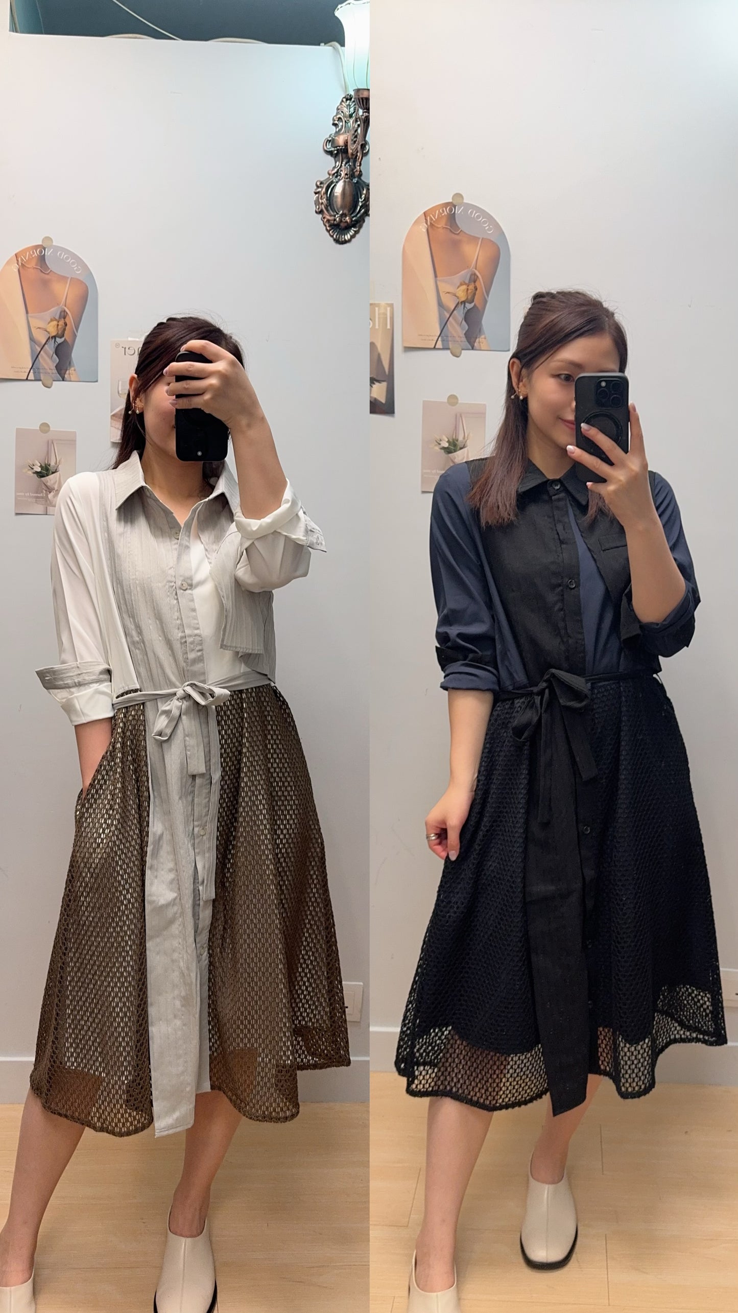 B53710 《暗直紋拼通花OPS》 兩色（杏/黑）